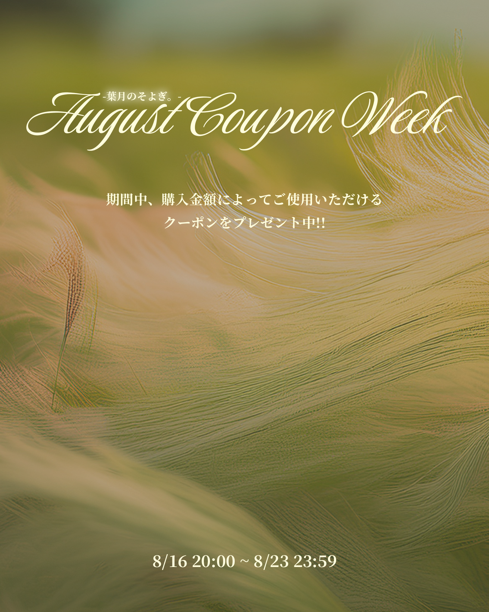 【葉月のそよぎ。August Coupon Week】8/16 20:00より開催!!