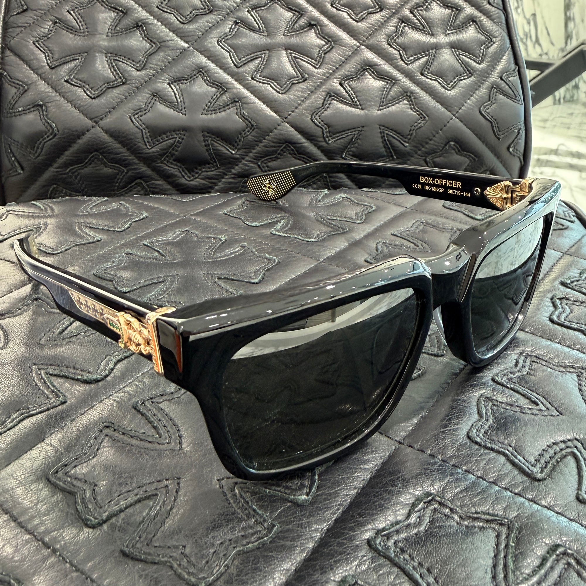 CHROME HEARTS BOX-OFFICER Sunglasses Emerald Dagger Size 55口20
