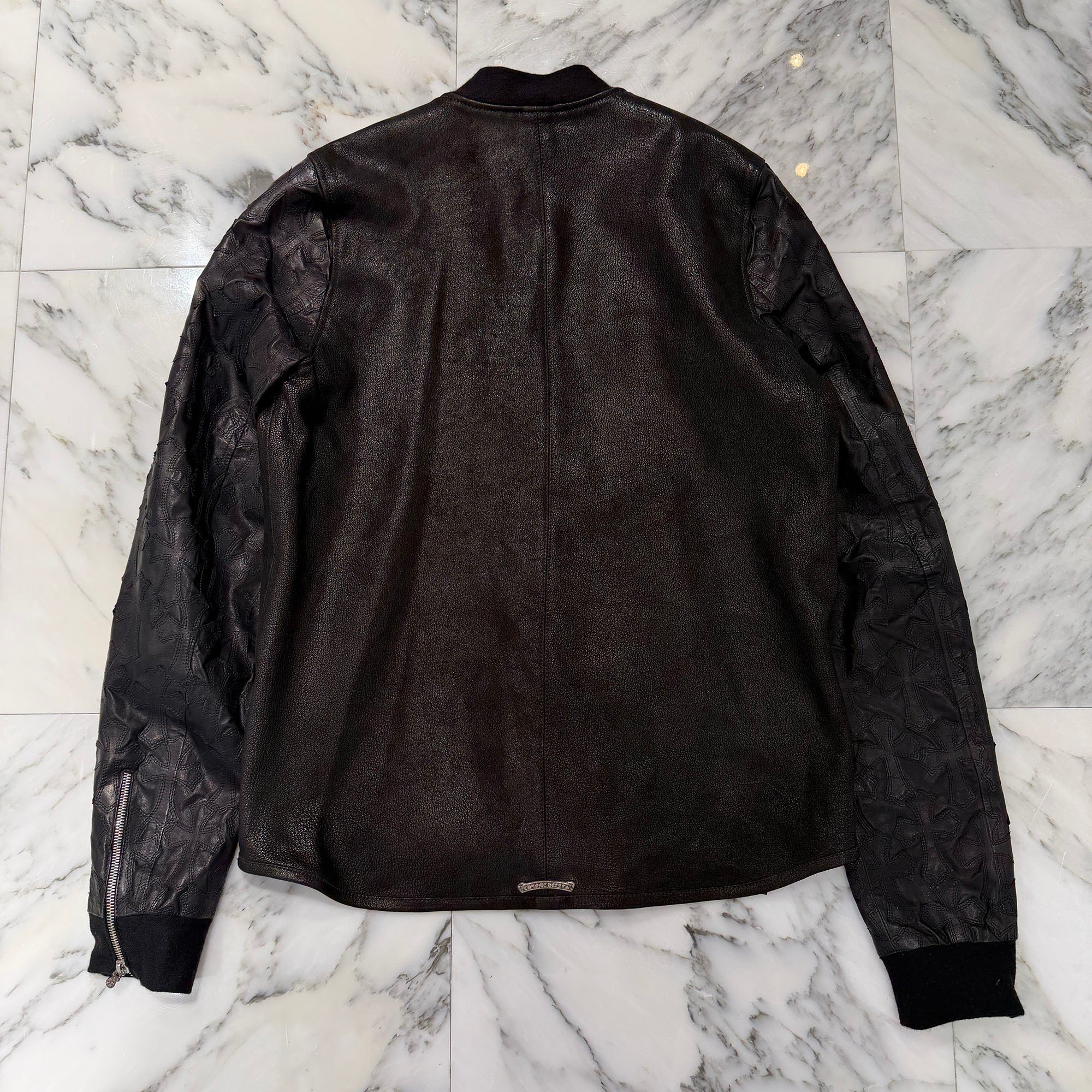 CHROME HEARTS Cemetery Cross Patch Destroy Leather Blouson Jacket Size M クロムハーツ セメタリークロスパッチ デストロイ レザーブルゾン ジャケット サイズM