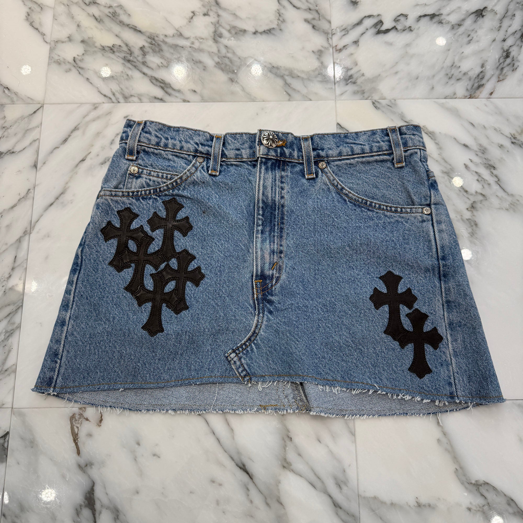 CHROME HEARTS × Levi's 505 VNTG Cross Leather Patch Denim Skirt Size 26 クロムハーツ × リーバイス 505 ヴィンテージ クロスレザーパッチ デニムスカート サイズ26
