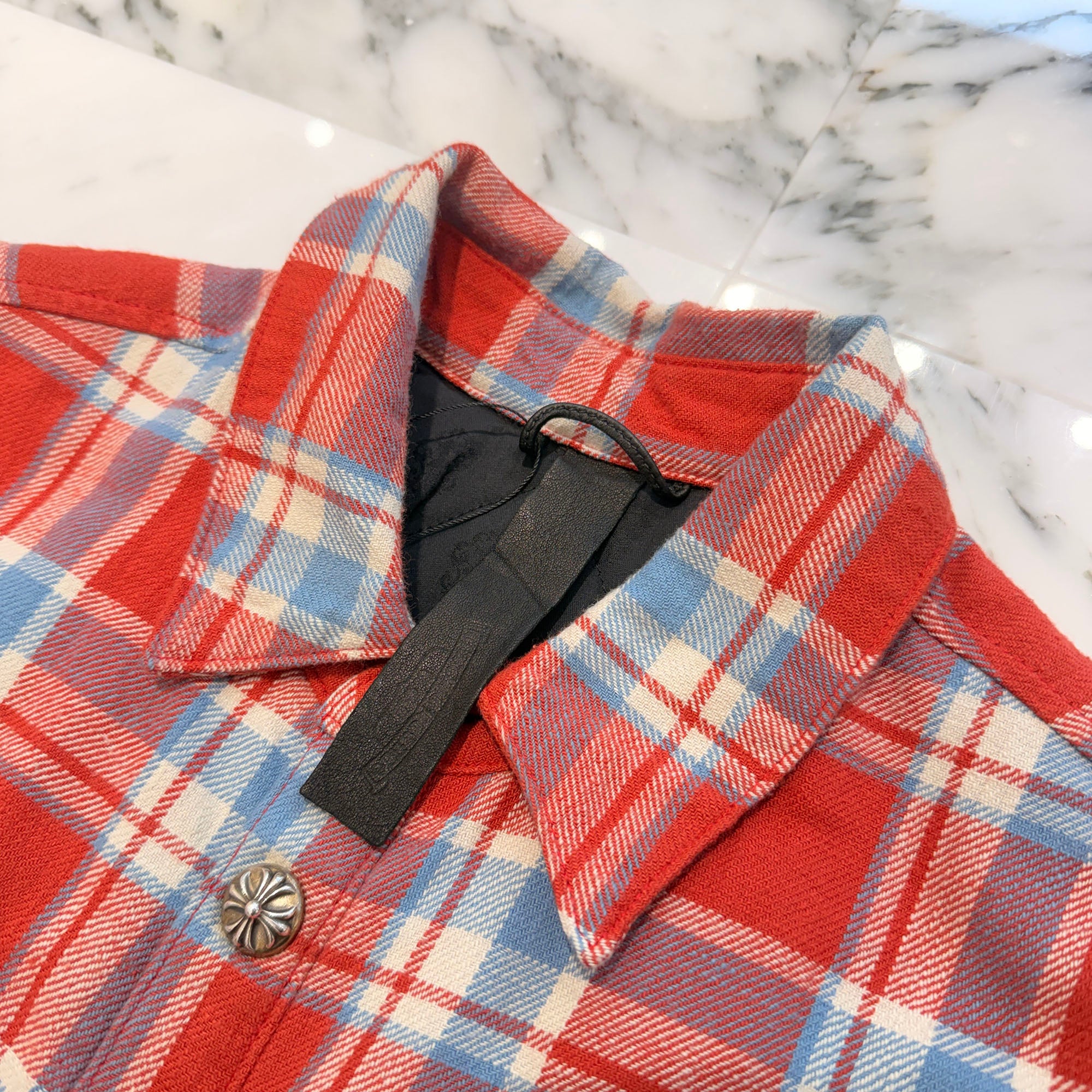 CHROME HEARTS Y NOT WORK DOG Cross Ball Button Check Shirt Jacket Size S クロムハーツ ワイノット ワークドッグ クロスボールボタン チェック シャツ ジャケット サイズS