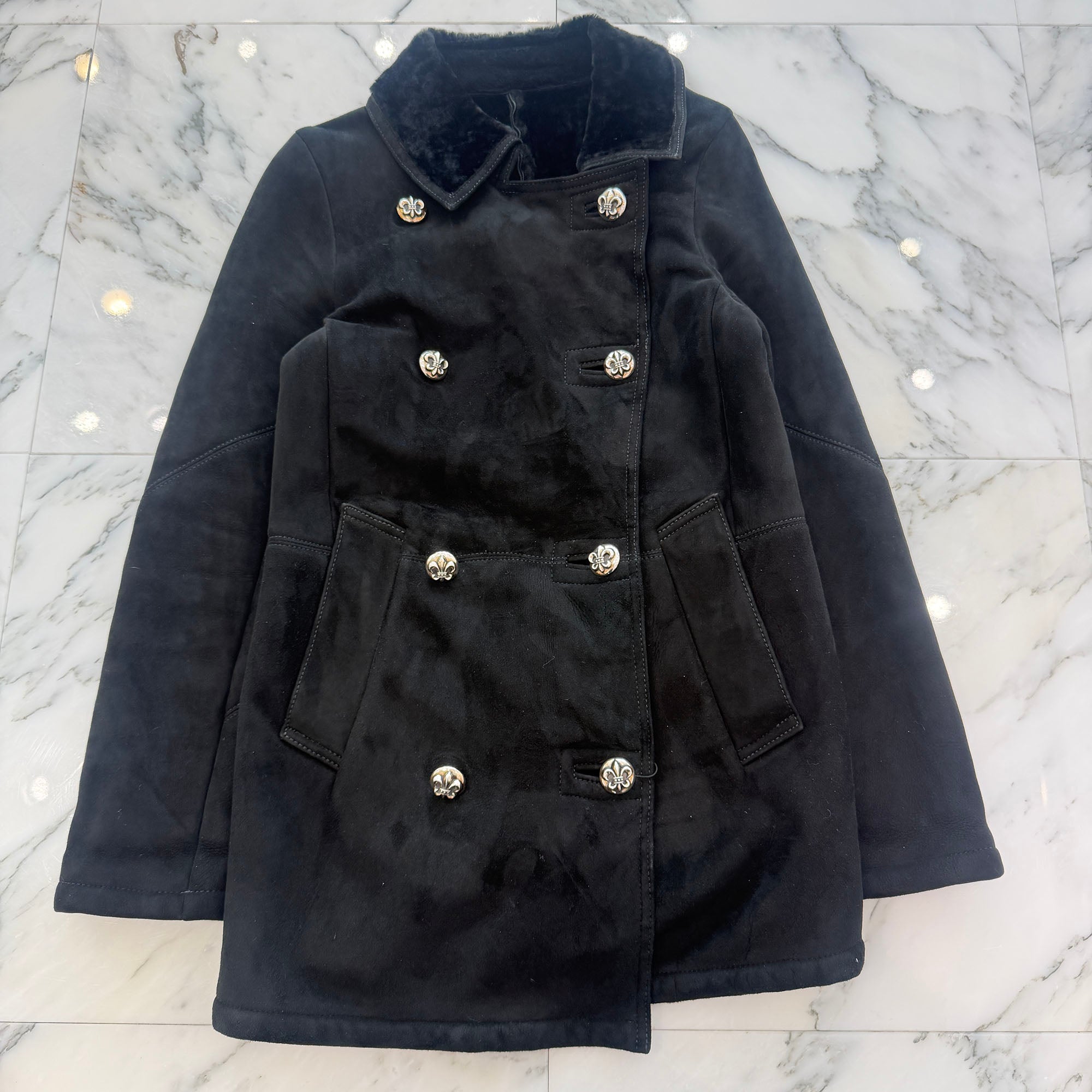 CHROME HEARTS Y NOT BS Flare Button Mouton Coat Size S クロムハーツ ワイノット BSフレア ボタン ムートン コート サイズS