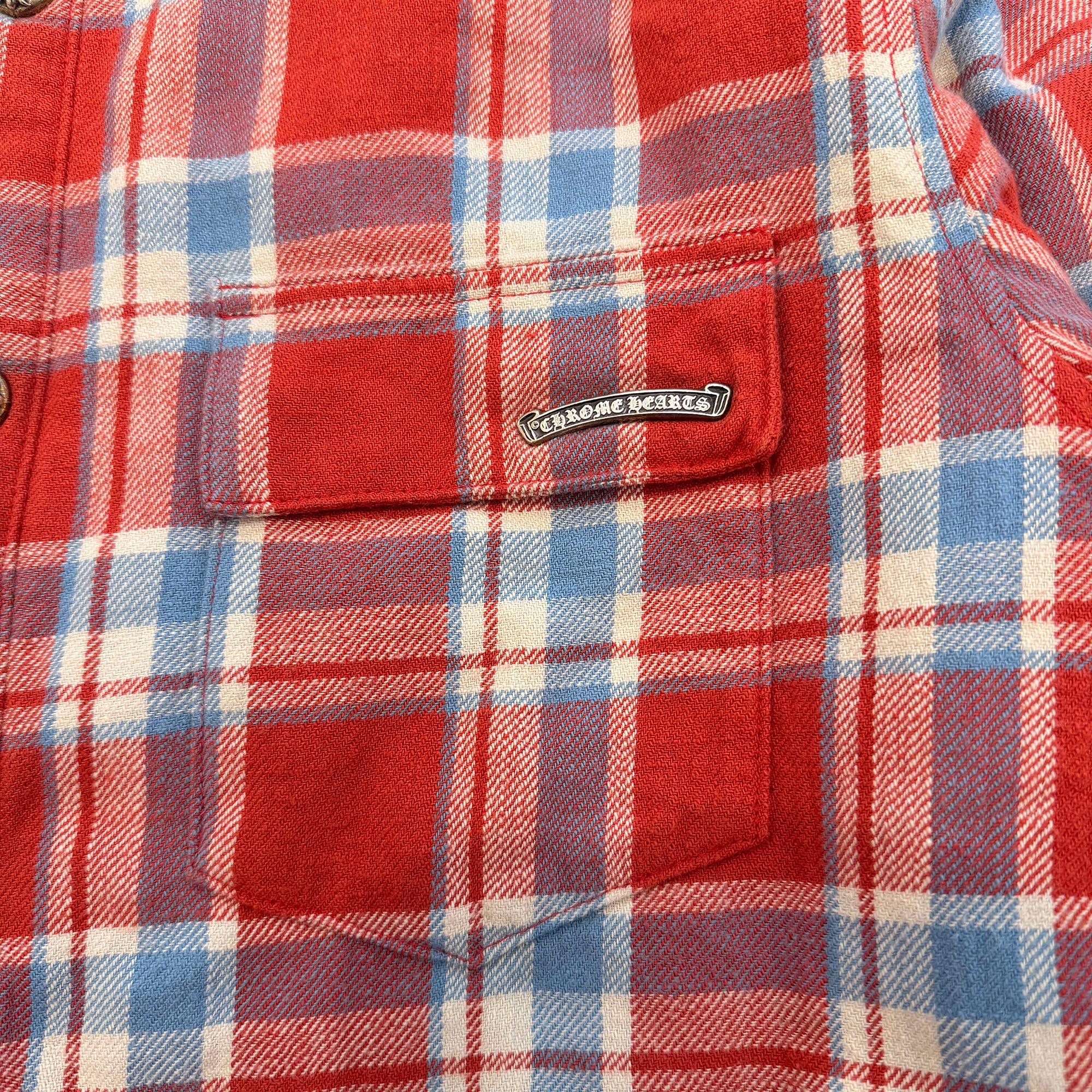 CHROME HEARTS Y NOT WORK DOG Cross Ball Button Check Shirt Jacket Size S クロムハーツ ワイノット ワークドッグ クロスボールボタン チェック シャツ ジャケット サイズS