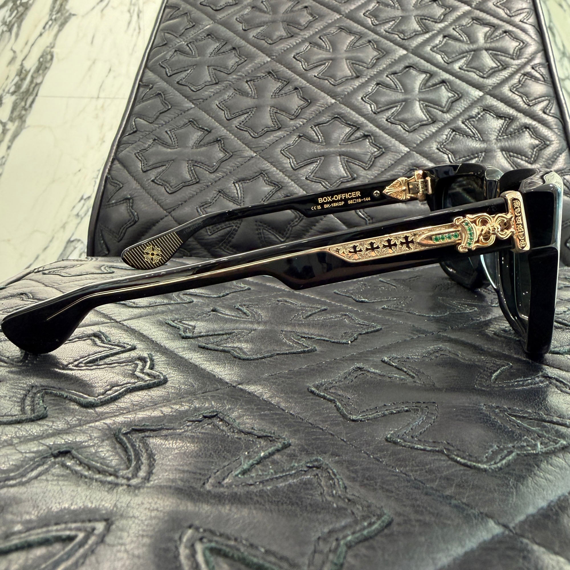 CHROME HEARTS BOX-OFFICER Sunglasses Emerald Dagger Size 55口20-140 クロムハーツ ボックスオフィサー サングラス エメラルドダガー サイズ55口20-140