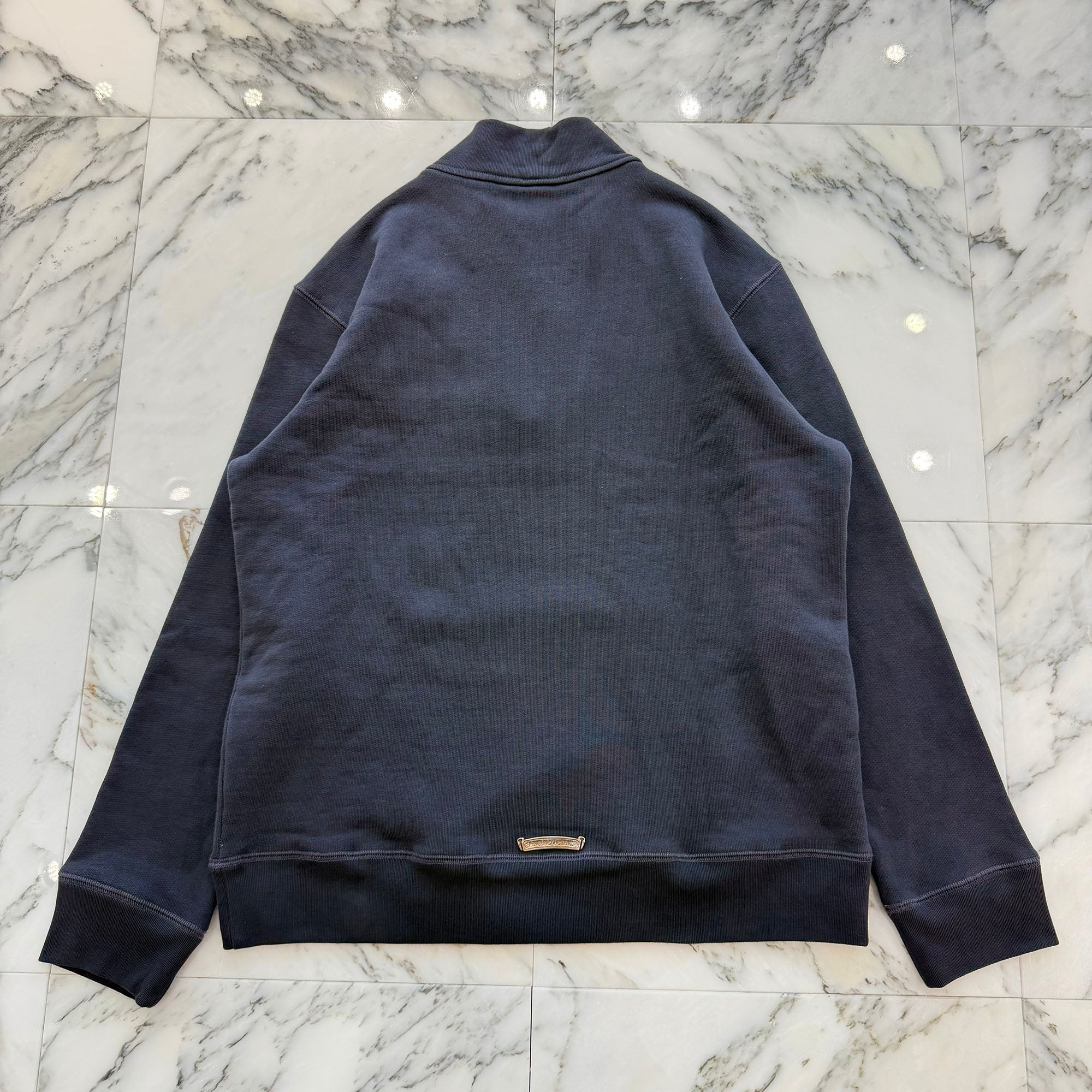 CHROME HEARTS Y NOT Triple Cross Leather Patch Half Zip Sweat Shirt Size M クロムハーツ ワイノット トリプルクロス レザーパッチ ハーフジップ スウェットシャツ サイズM