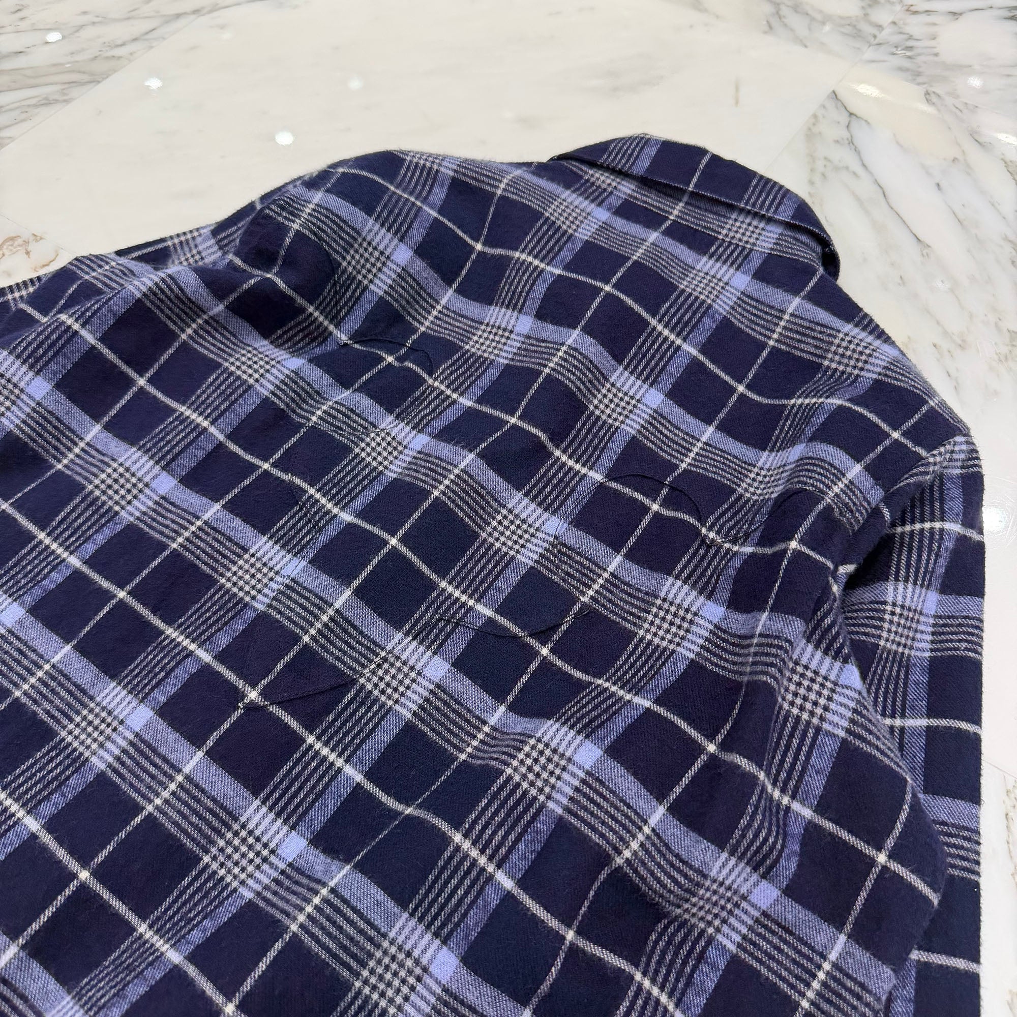 CHROME HEARTS Loose Ends Cross Patch Back Flare Knee Flannel Check Shirt Size S  クロムハーツ ルーズエンド クロスパッチ バックフレア ニー フランネル チェックシャツ サイズS