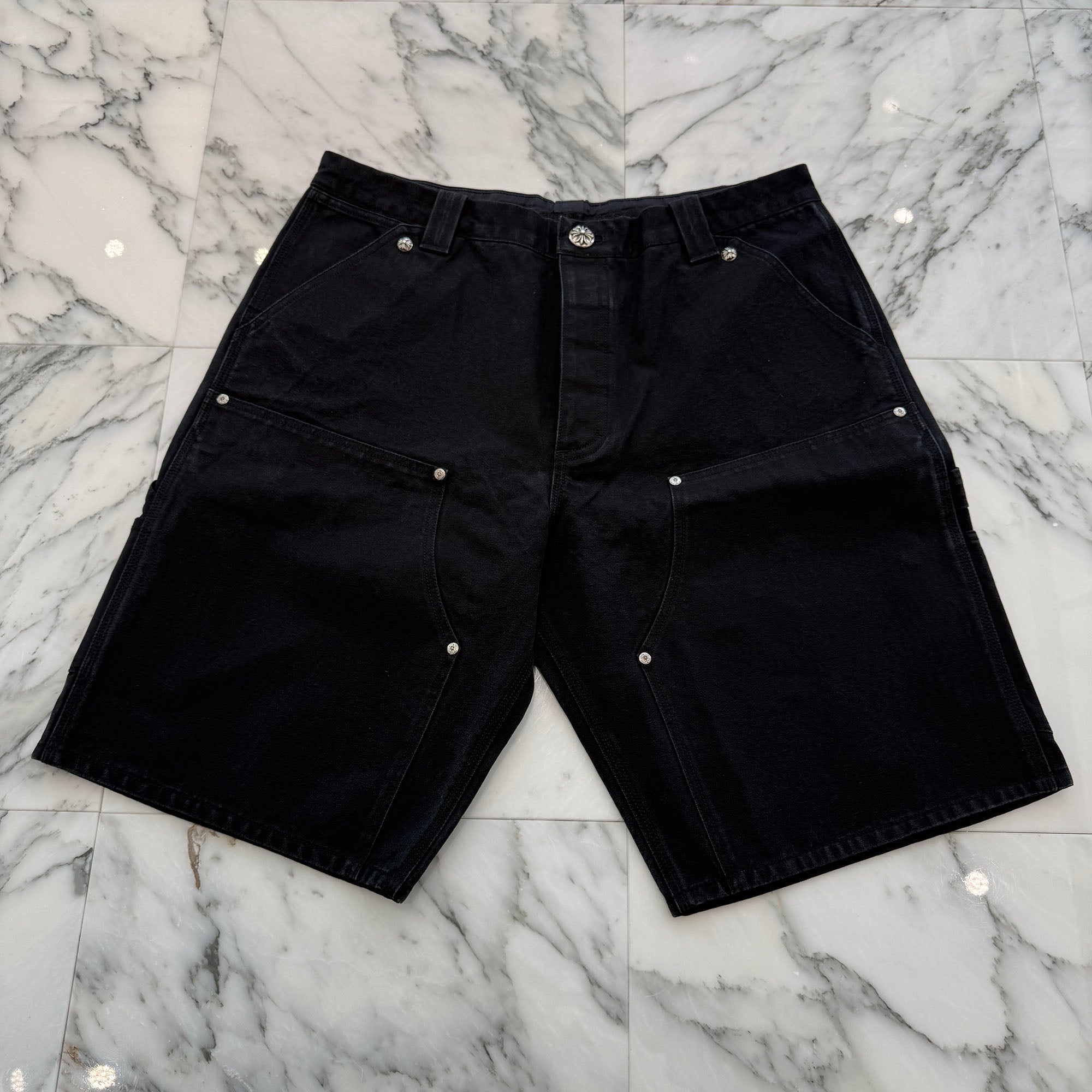CHROME HEARTS Carpenter Cemetery Cross Patch Denim Shorts Size 34 クロムハーツ カーペンター セメタリークロスパッチ デニムショーツ サイズ34
