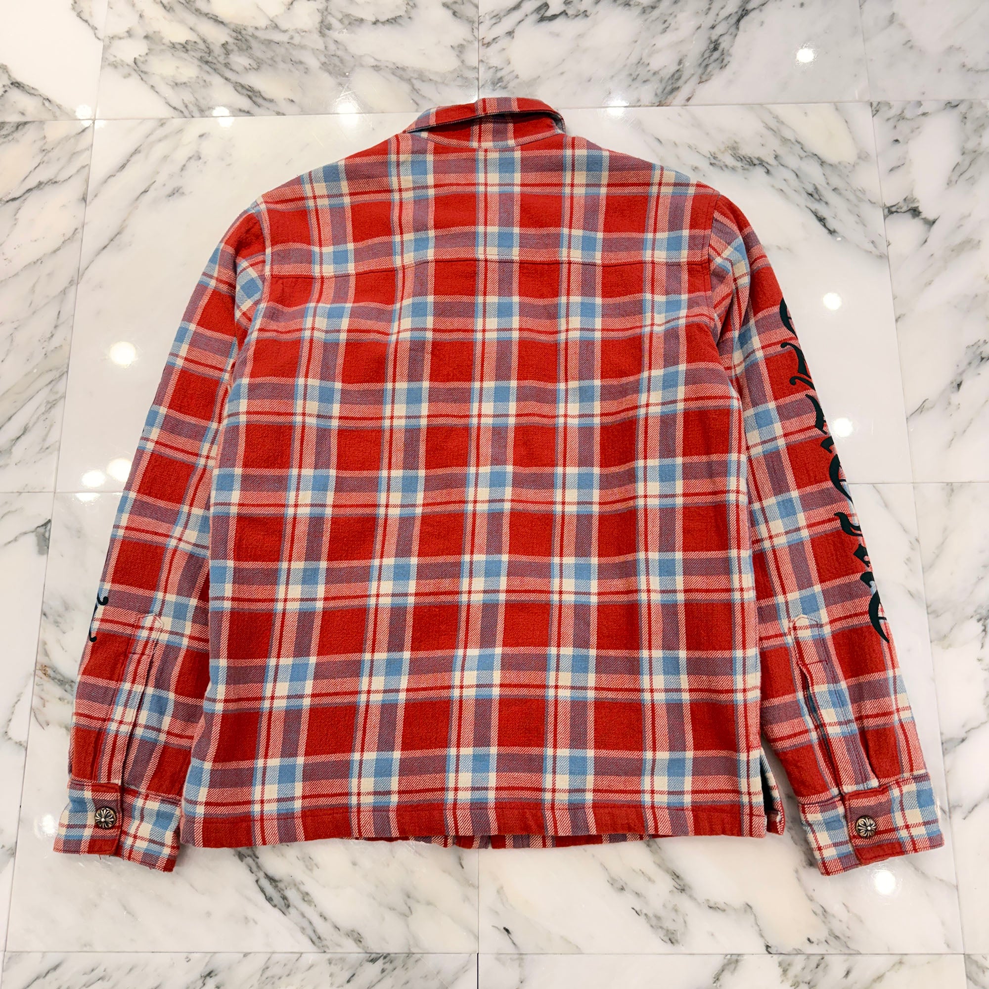 CHROME HEARTS Y NOT WORK DOG Cross Ball Button Check Shirt Jacket Size S クロムハーツ ワイノット ワークドッグ クロスボールボタン チェック シャツ ジャケット サイズS