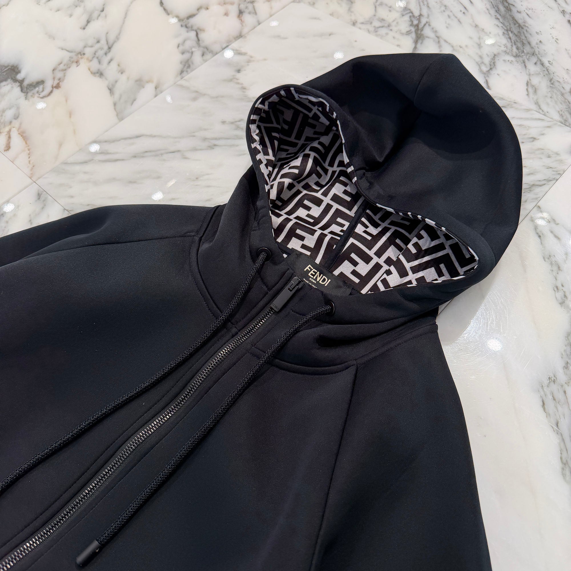 FENDI 2020SS FF Inner Logo Neoprene Zip Up Hoodie FAF562 AAY1 Size S フェンディ FFインナーロゴ ネオプレン ジップアップフーディ サイズS