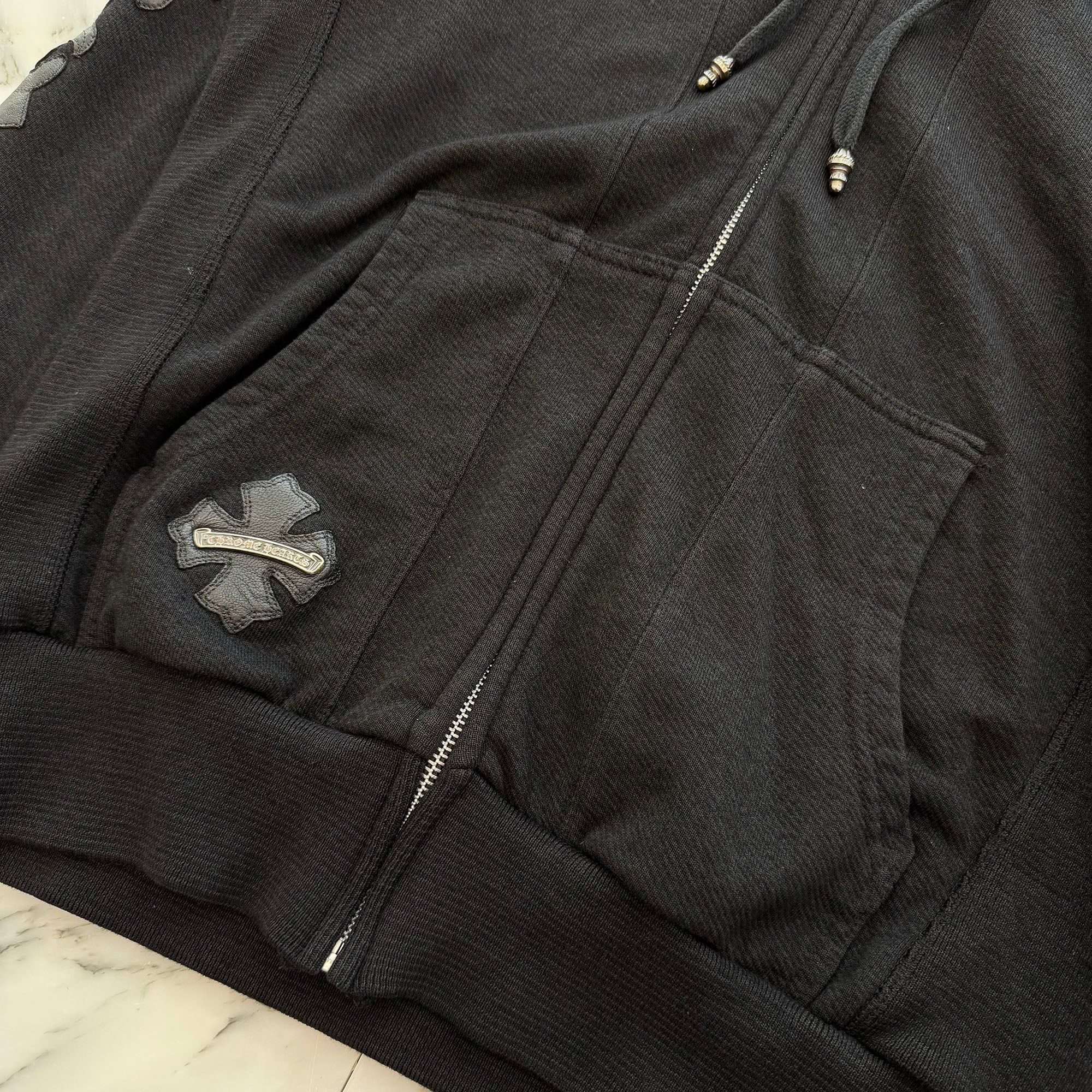 CHROME HEARTS Y NOT Floral Cross Leather Patch Zip Up Hoodie Size M クロムハーツ ワイノット フローラルクロス レザーパッチ ジップアップ フーディー サイズM
