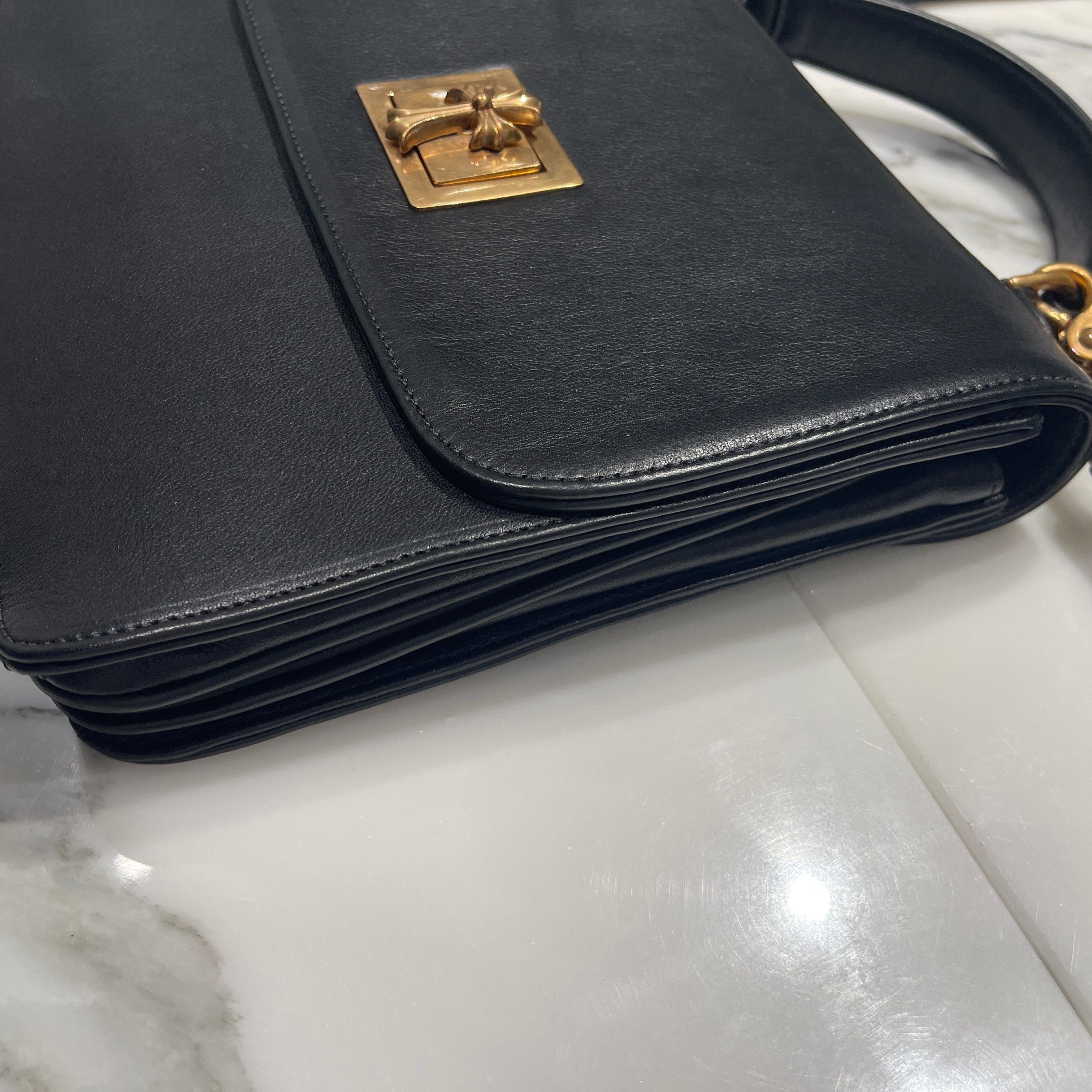 CHROME HEARTS GROW UP 2WAY Bronze CH Cross Leather Shoulder Bag