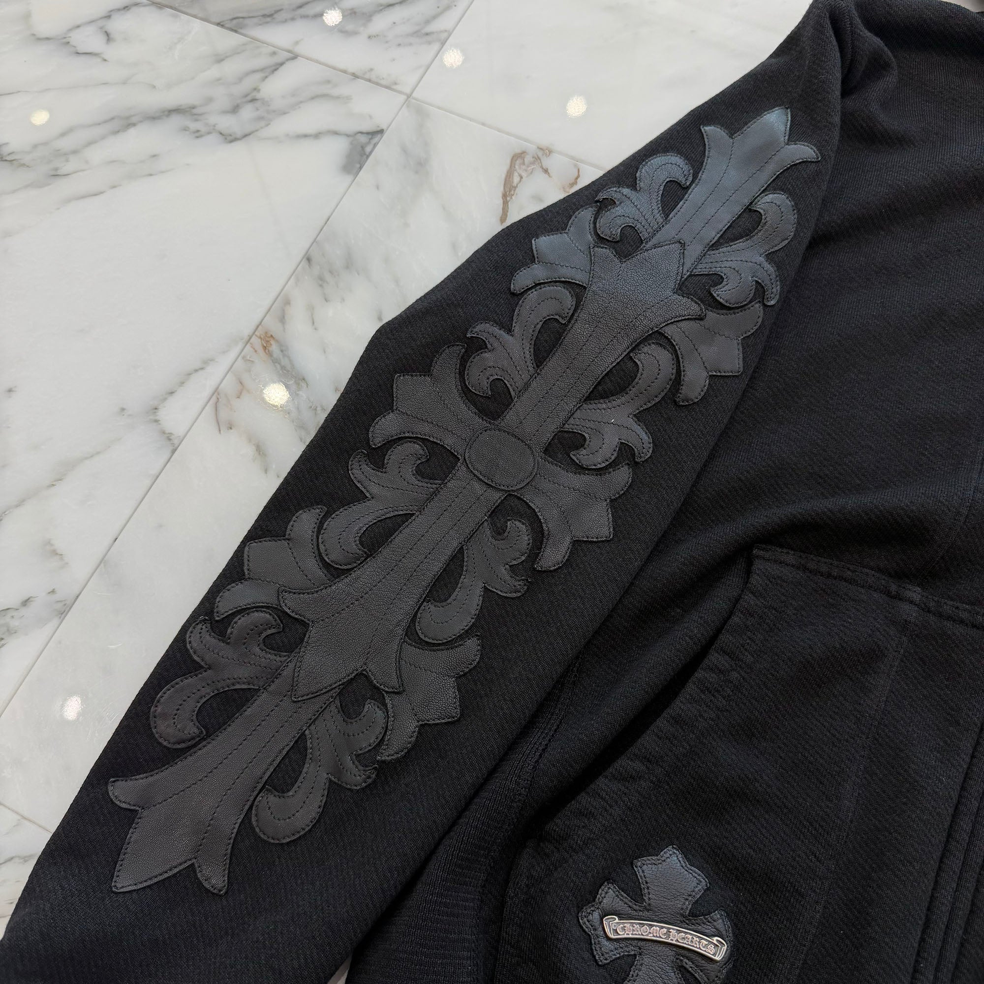 CHROME HEARTS Y NOT Floral Cross Leather Patch Zip Up Hoodie Size M クロムハーツ ワイノット フローラルクロス レザーパッチ ジップアップ フーディー サイズM