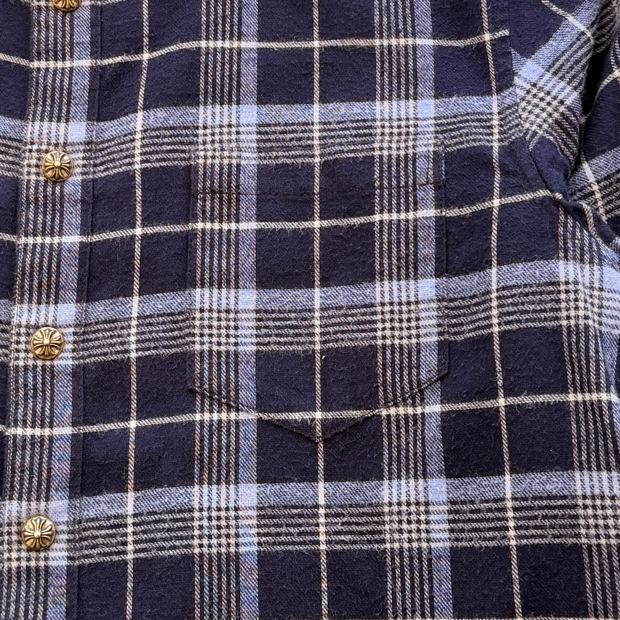 CHROME HEARTS Y NOT Floral Cross Leather Patch Loose Ends Check Shirt Size L クロムハーツ ワイノット フローラルクロスレザーパッチルーズエンド チェックシャツ サイズL