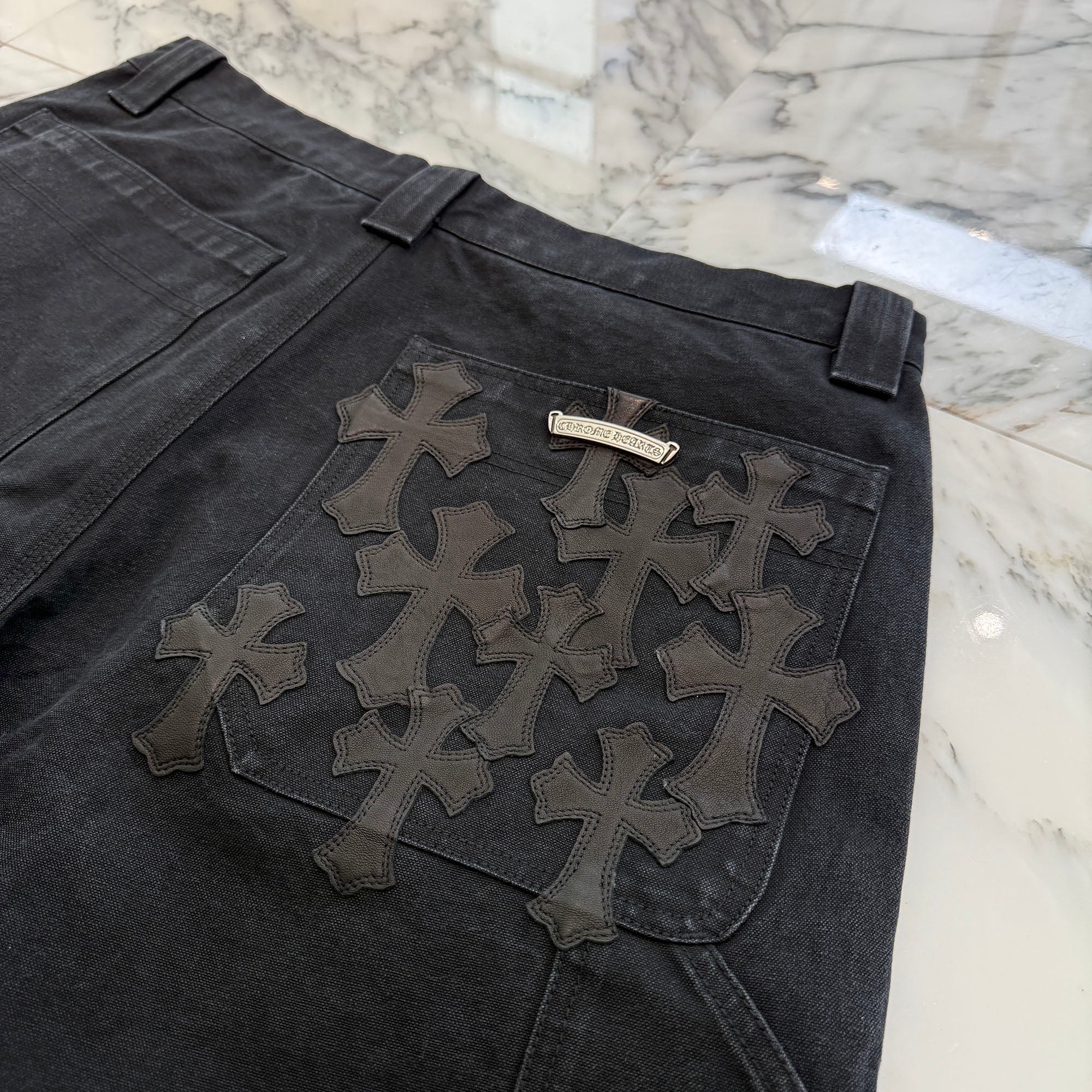 CHROME HEARTS Carpenter Cemetery Cross Patch Denim Shorts Size 34 クロムハーツ カーペンター セメタリークロスパッチ デニムショーツ サイズ34