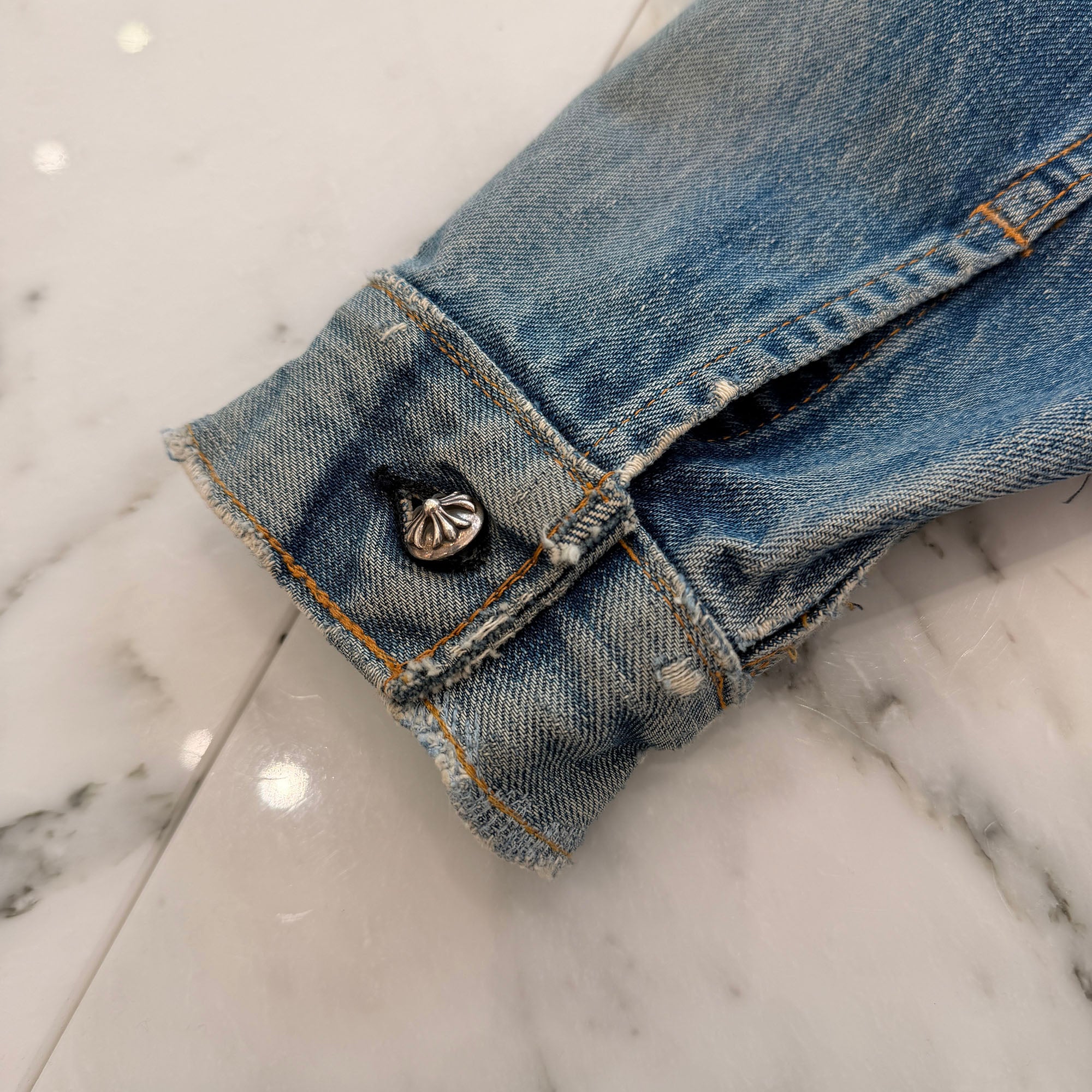CHROME HEARTS × Levi's VNTG Leather Cross Patch Denim Jacket Size S クロムハーツ × リーバイス ヴィンテージ レザークロスパッチ デニムジャケット サイズS