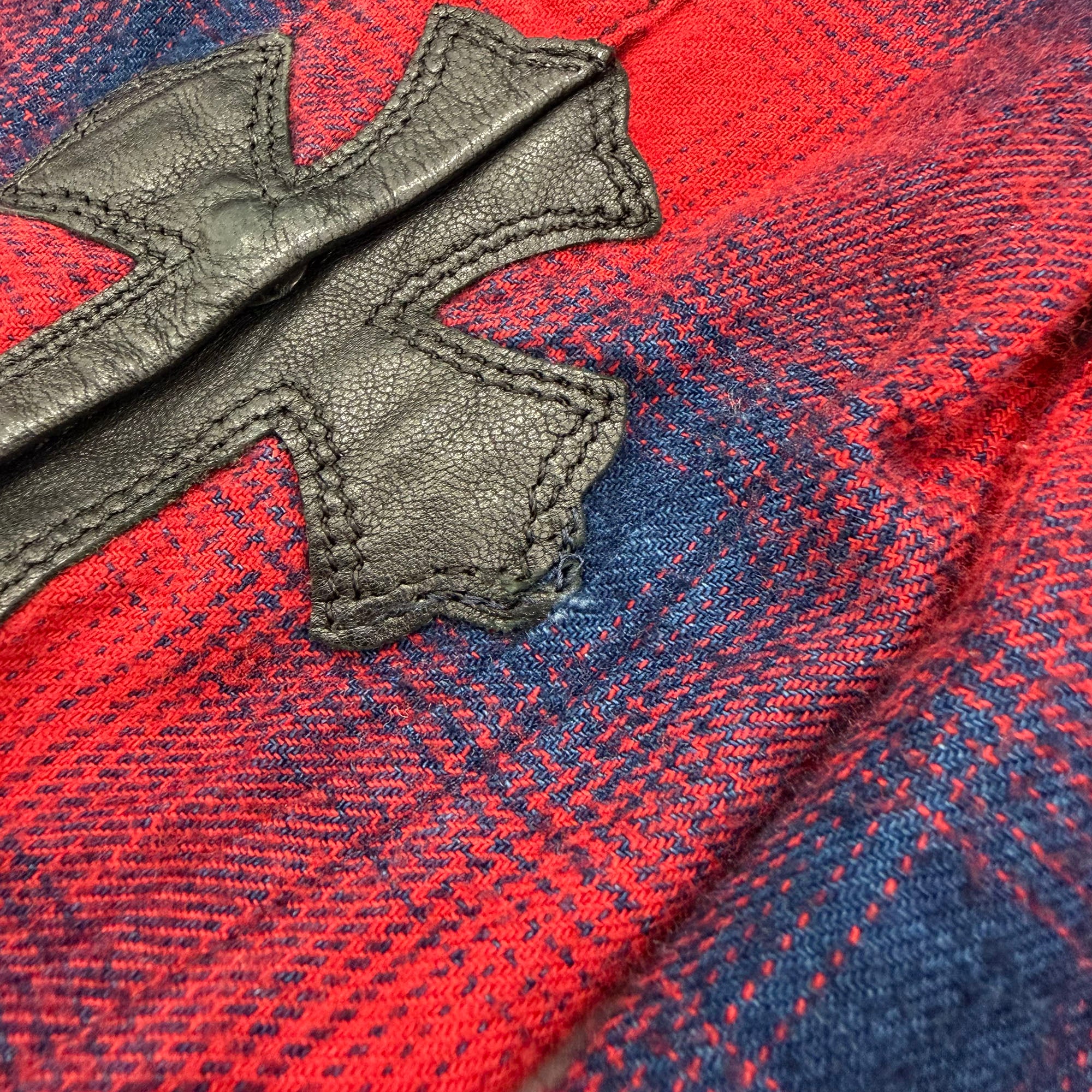 CHROME HEARTS Y NOT Leather Cross Patch Flannel Check Shirt Size M クロムハーツ ワイノット レザークロスパッチ フランネルチェックシャツ サイズM