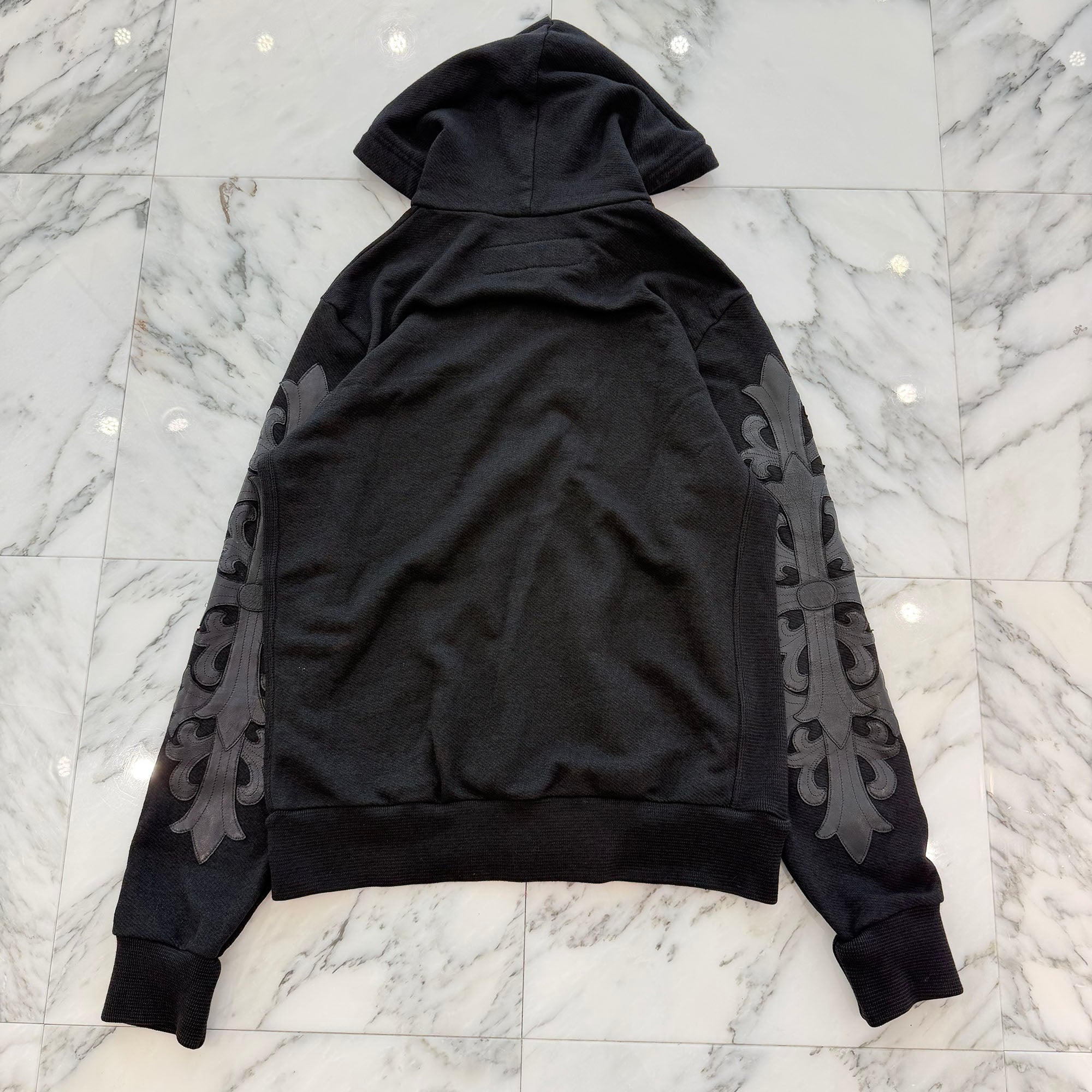 CHROME HEARTS Y NOT Floral Cross Leather Patch Zip Up Hoodie Size M クロムハーツ ワイノット フローラルクロス レザーパッチ ジップアップ フーディー サイズM