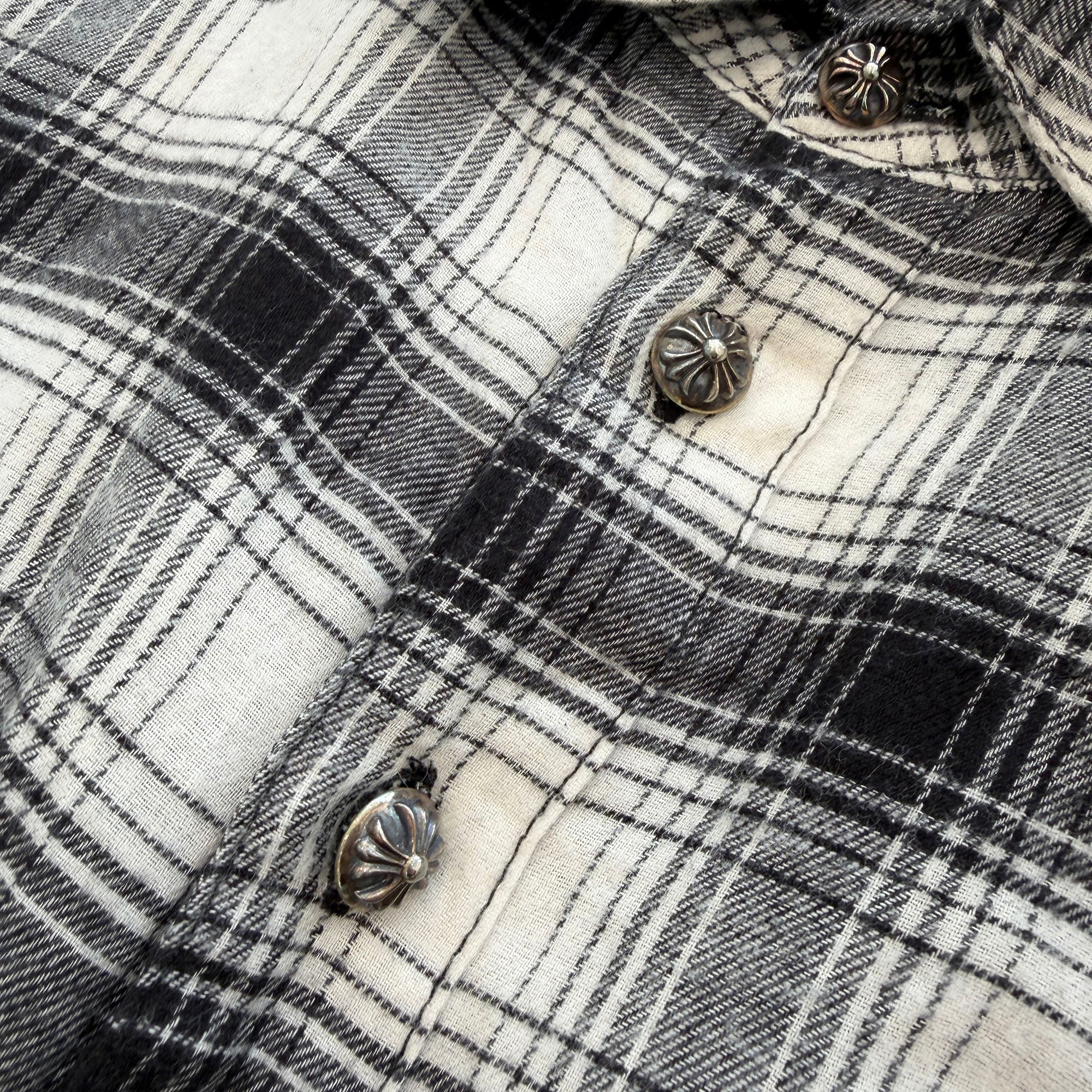 CHROME HEARTS Cross Ball Button CH Plus Leather Cross Patch Check Shirt Size M クロムハーツ クロスボールボタン CH プラス レザークロスパッチ チェックシャツ サイズM