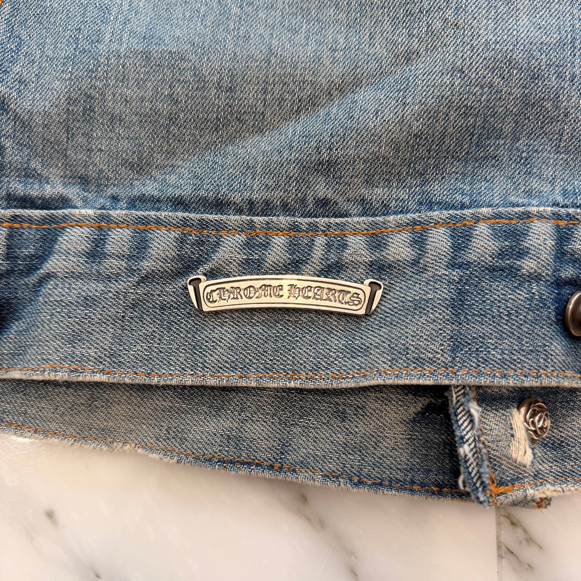 CHROME HEARTS × Levi's VNTG Leather Cross Patch Denim Jacket Size S クロムハーツ × リーバイス ヴィンテージ レザークロスパッチ デニムジャケット サイズS