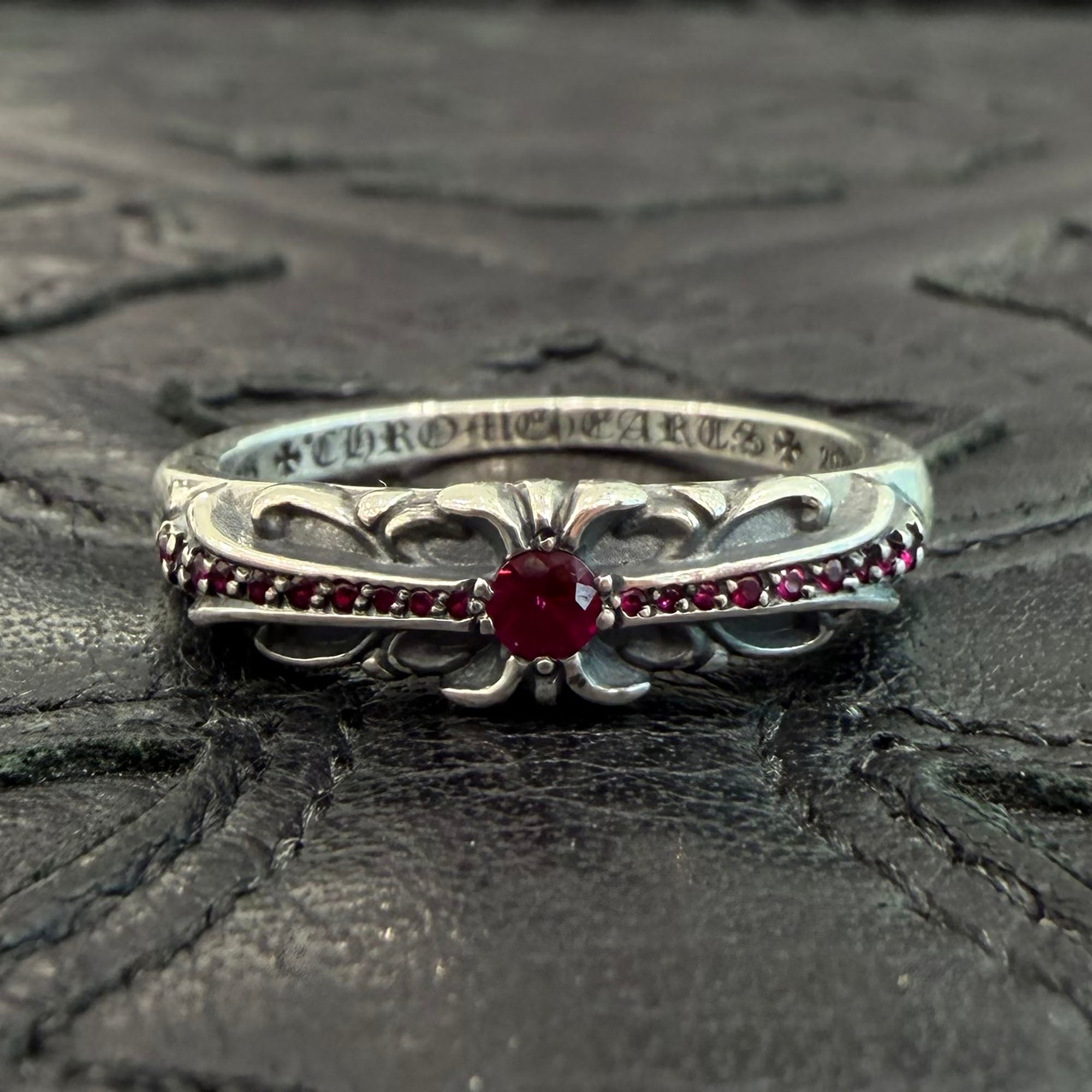 CHROME HEARTS Baby Classic Floral Cross Pave Ruby Ring 23号 クロムハーツ ベイビークラシック フローラルクロス パヴェルビー リング サイズ23号