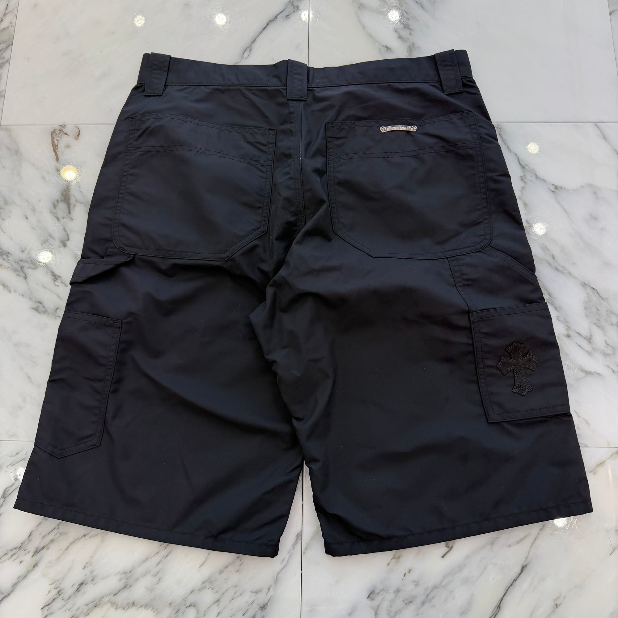 CHROME HEARTS Carpenter Double Knee Leather Cross Patch Nylon Shorts Size 32 クロムハーツ カーペンター ダブルニー レザークロスパッチ ナイロン ショーツ サイズ32