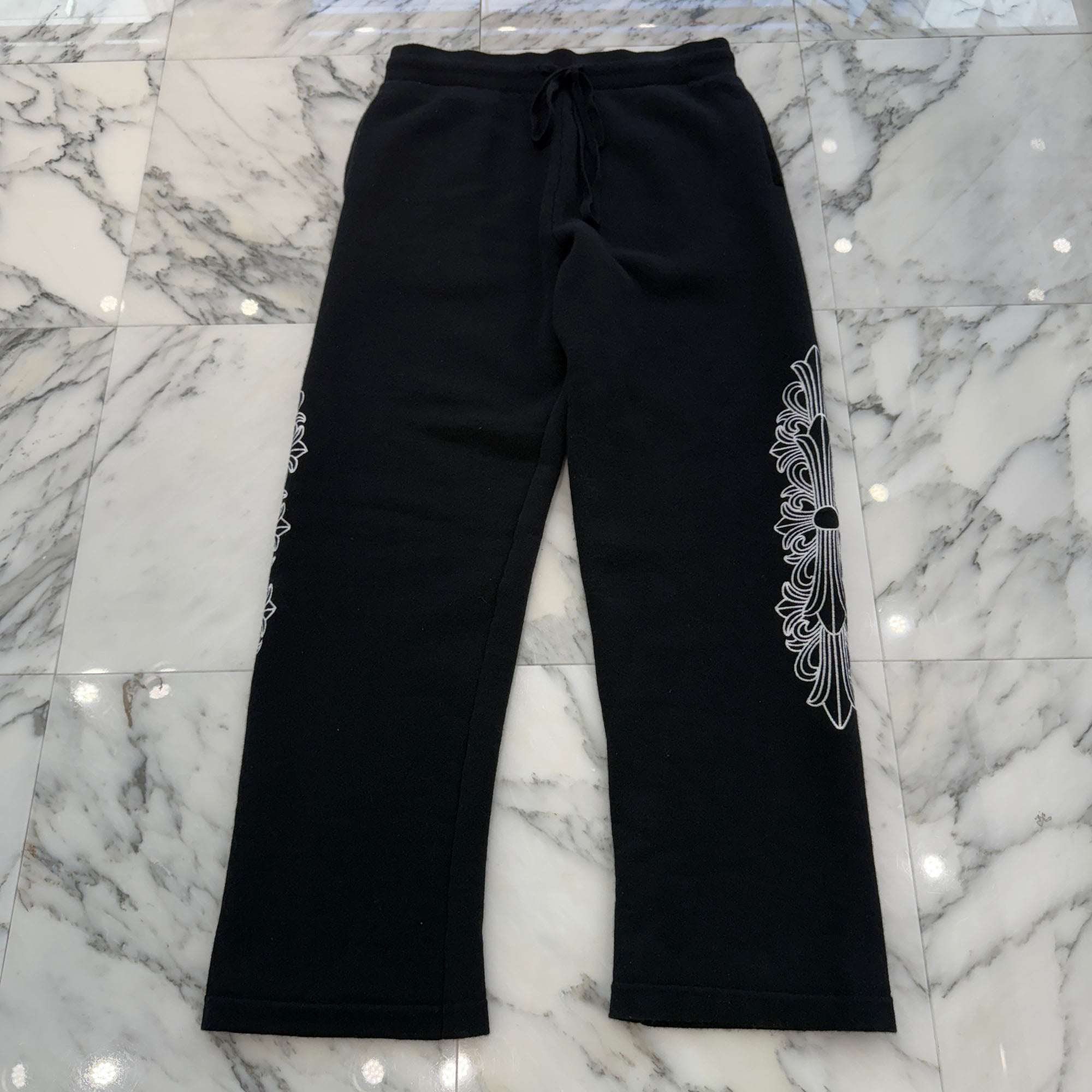 CHROME HEARTS Y NOT Floral Cross Embroidery Cashmere Knit Long Pants Size L クロムハーツ ワイノット フローラルクロス刺繍 カシミヤニットロングパンツ サイズL