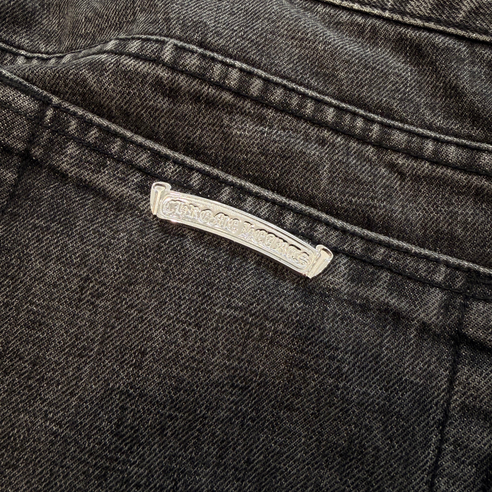 CHROME HEARTS Leather Cross Patch Cross Ball Button Denim Pants Size 34 クロムハーツ レザークロスパッチ クロスボールボタン デニムパンツ サイズ34