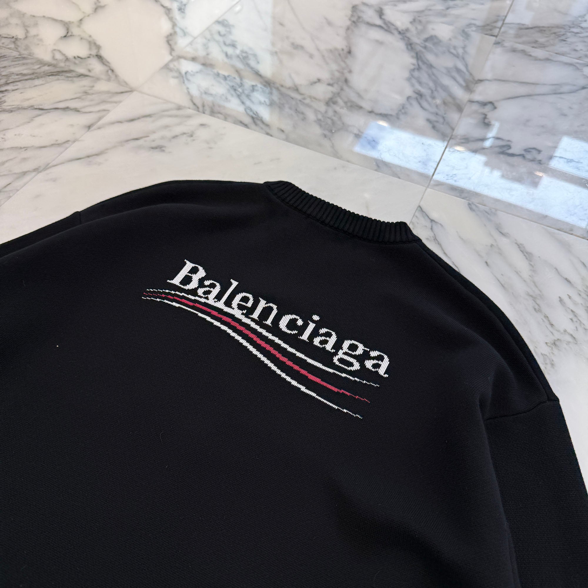 BALENCIAGA 2023AW Political Campaign Logo Cotton Sweater 675292 T3176 Size M バレンシアガ ポリティカル キャンペーンロゴ コットン セーター サイズM