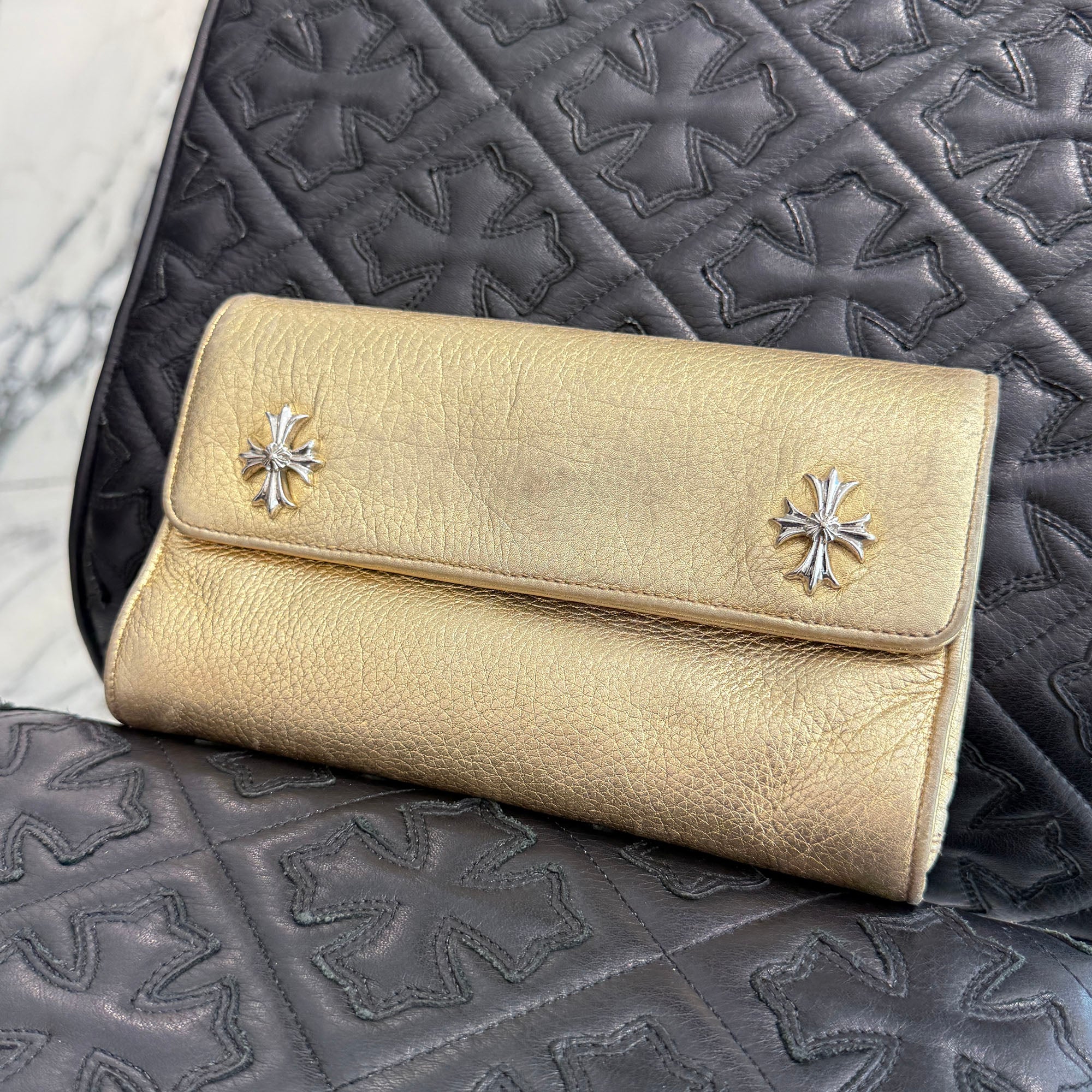 CHROME HEARTS CH PLUS Dinner Leather Clutch Bag クロムハーツ CHプラス ディナー レザー クラッチバッグ