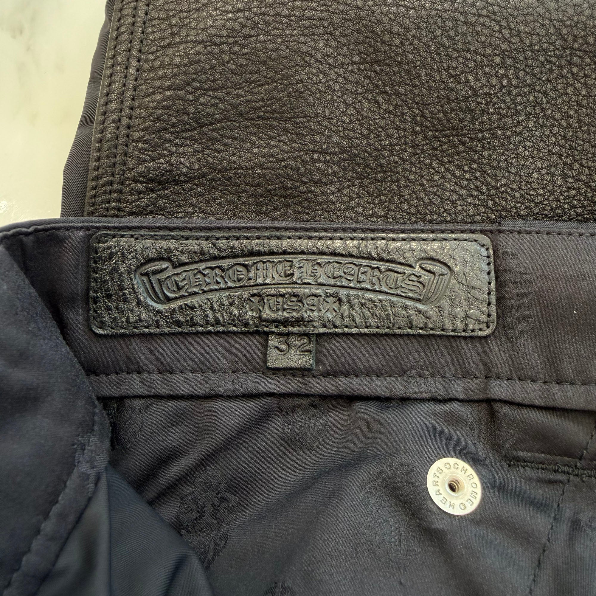 CHROME HEARTS Carpenter Double Knee Leather Cross Patch Nylon