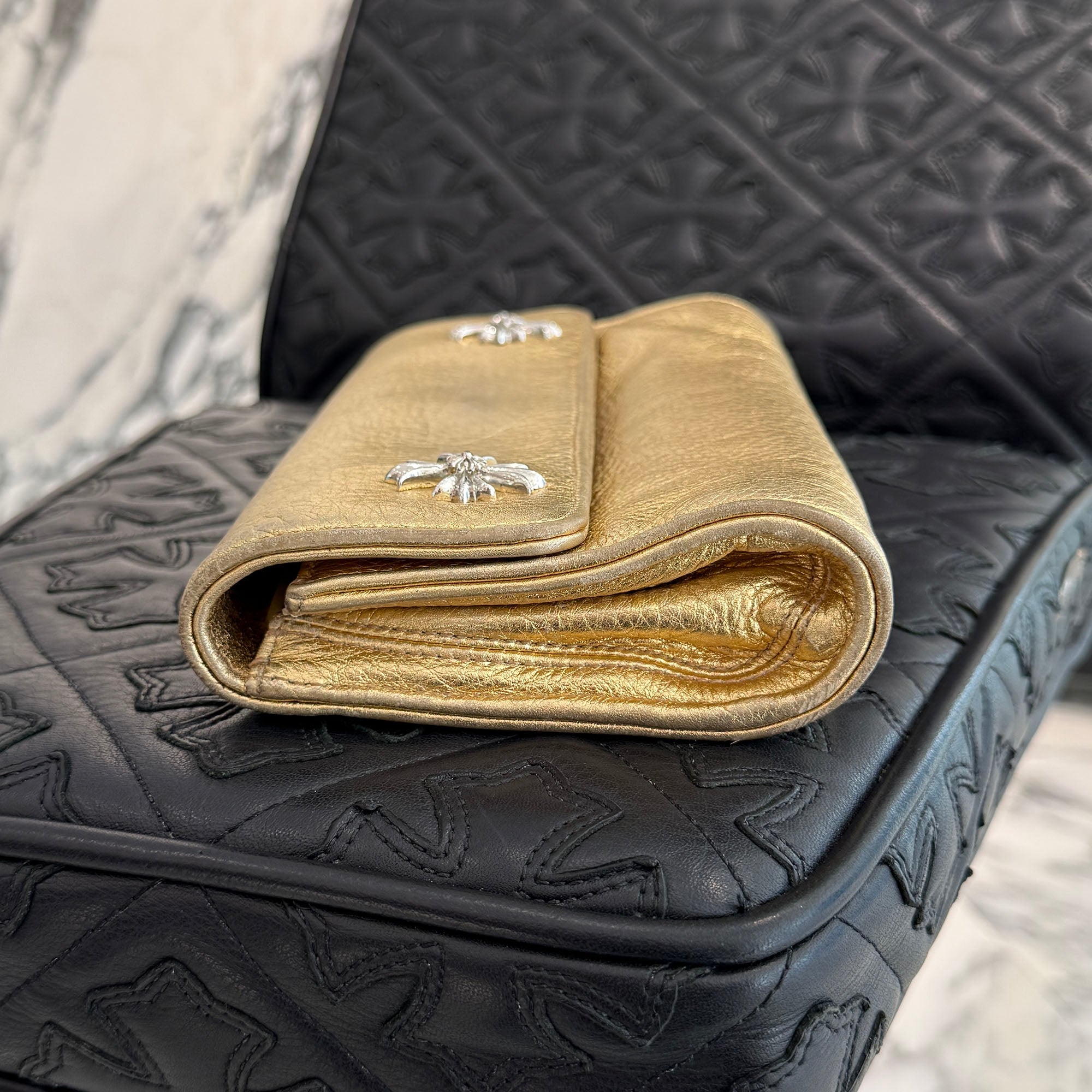 CHROME HEARTS CH PLUS Dinner Leather Clutch Bag クロムハーツ CH