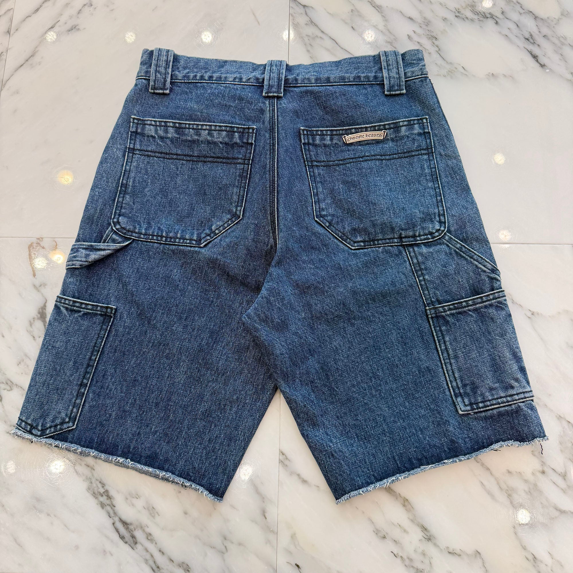 CHROME HEARTS Carpenter Cross Ball Button Denim Shorts Size 29