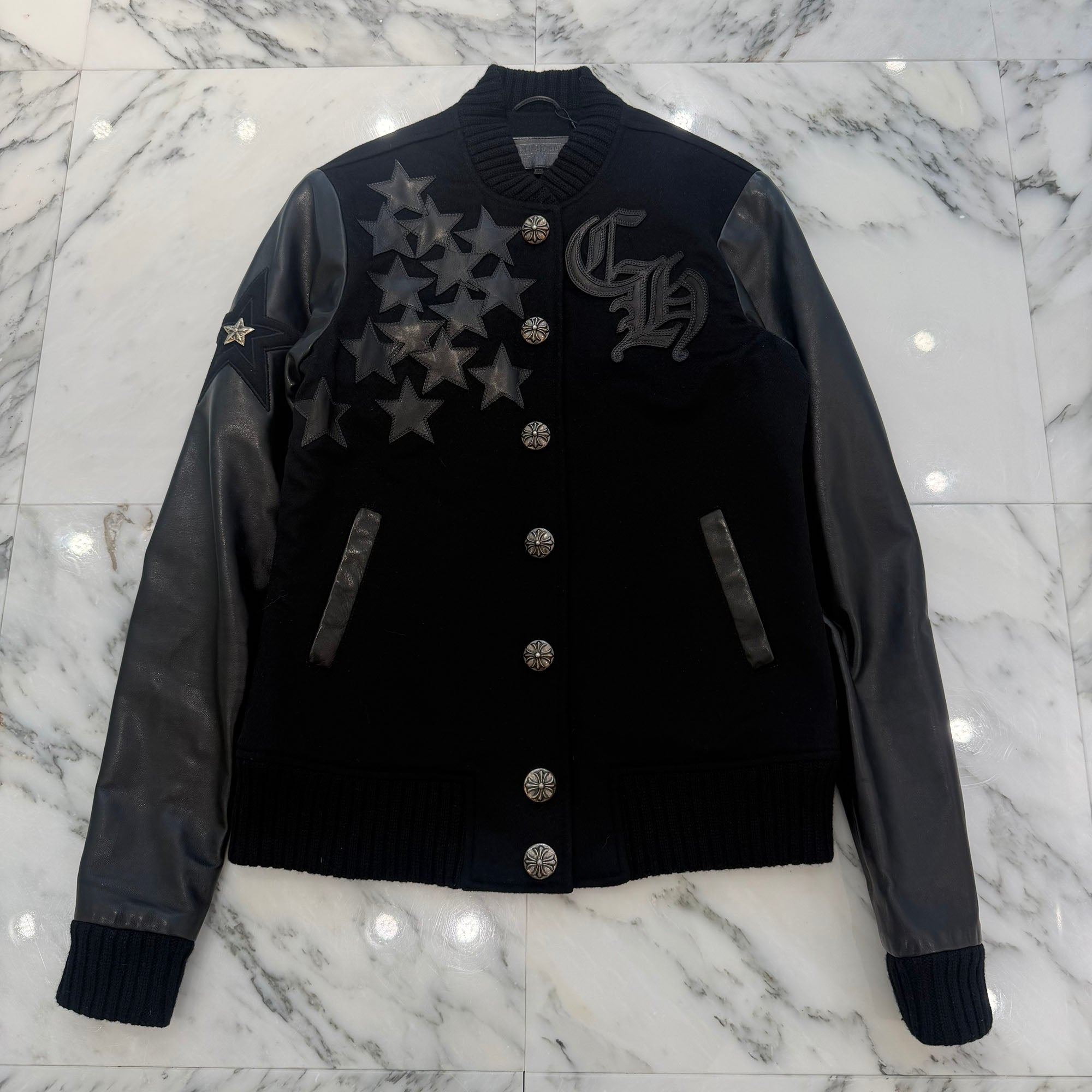 CHROME HEARTS LETTERMAN Star Leather Patch Blouson Jacket Size M クロムハーツ レターマン スターレザーパッチ ブルゾンジャケット サイズM