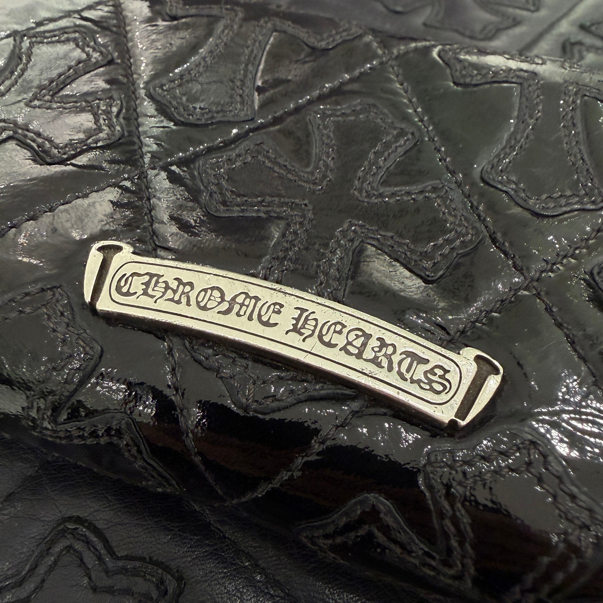 CHROME HEARTS Cemetery Cross Leather Patch Quilting Patent Leather Wallet クロムハーツ セメタリークロス レザーパッチ キルティングパテントレザー ウォレット