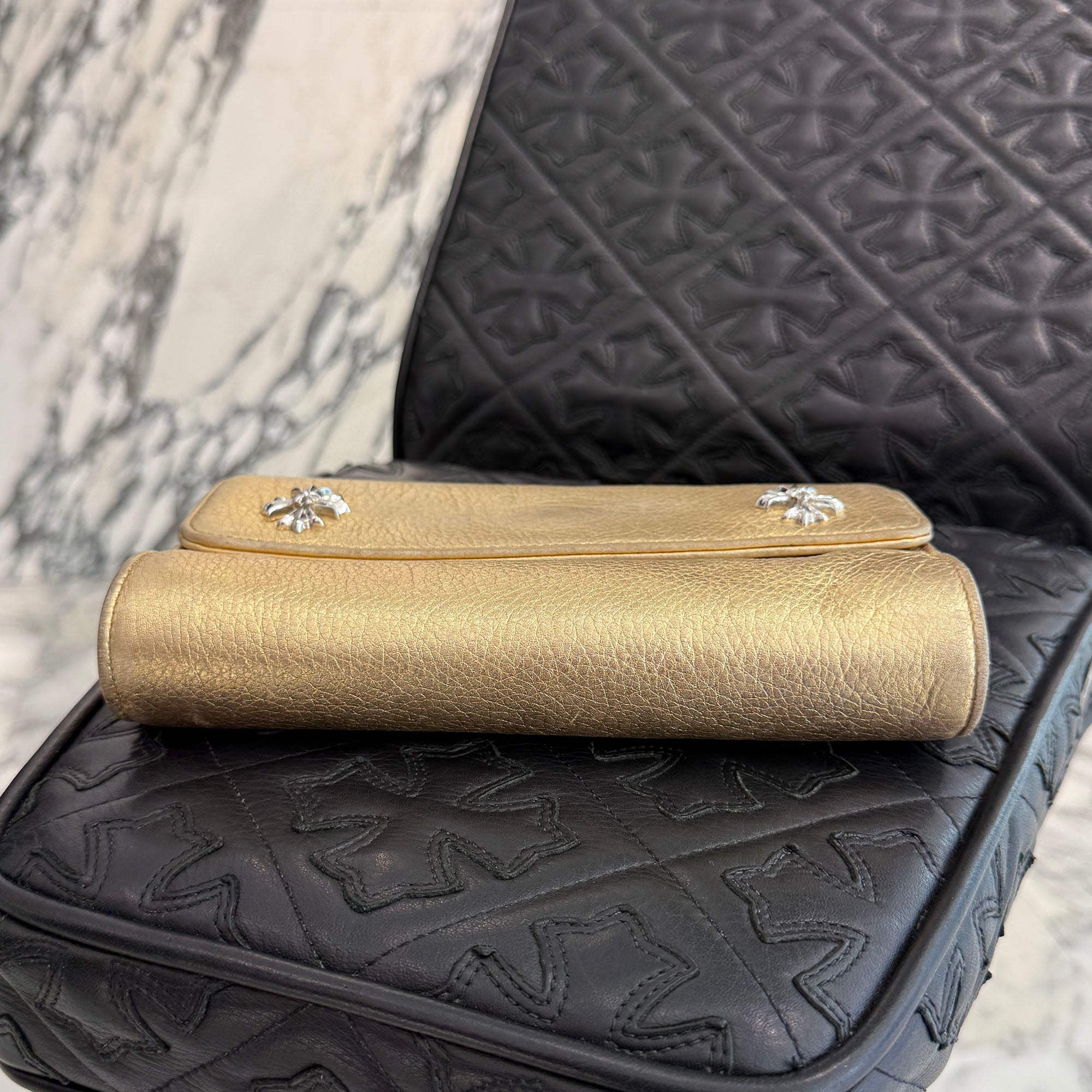 CHROME HEARTS CH PLUS Dinner Leather Clutch Bag クロムハーツ CH