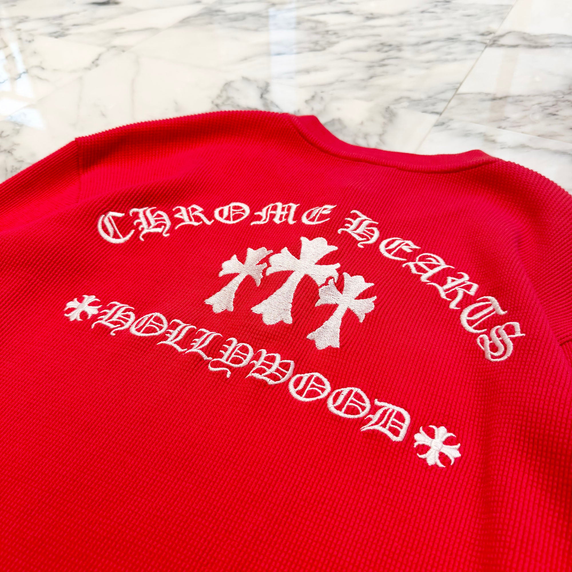 CHROME HEARTS Y NOT King Taco 3 Cemetery Cross Embroidery Thermal Henry Neck Long Sleeve Tee Size XL クロムハ―ツ ワイノット キングタコ 3セメタリークロス刺繍 サーマル ヘンリーネックロングスリーブTシャツ サイズXL