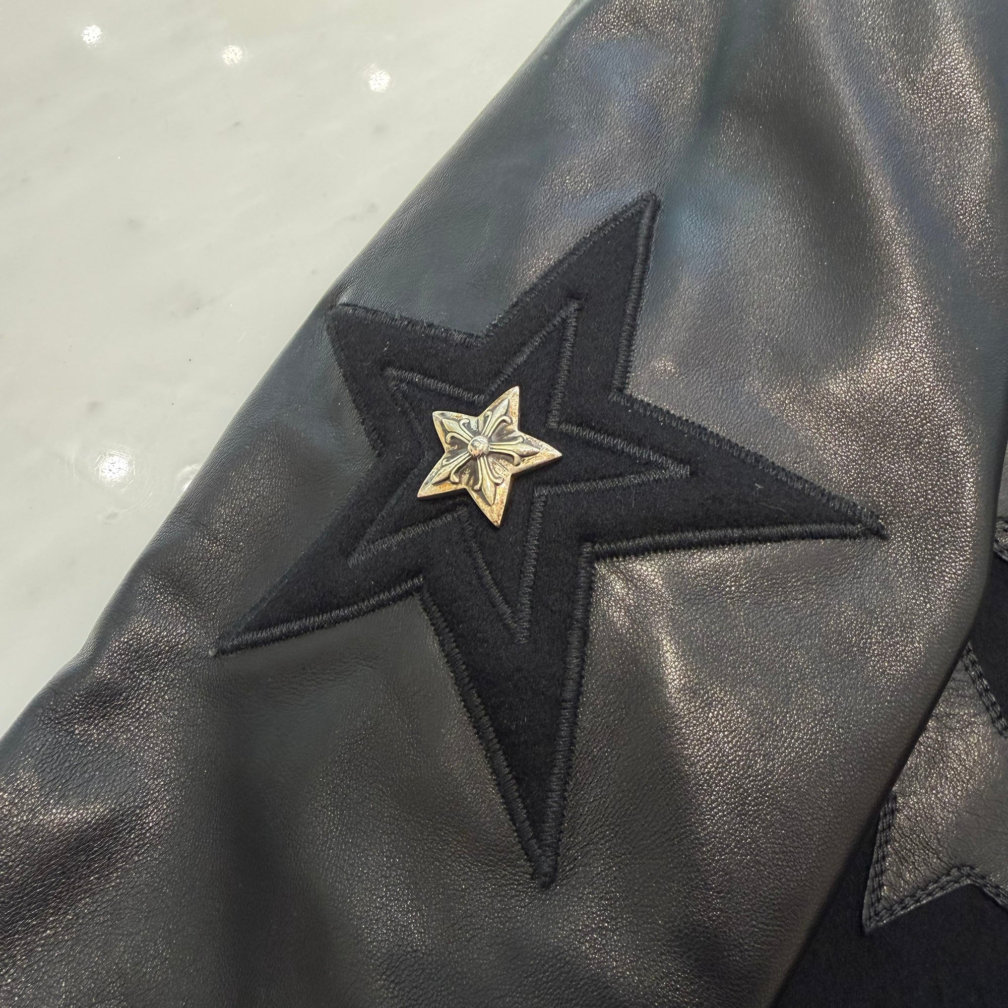 CHROME HEARTS LETTERMAN Star Leather Patch Blouson Jacket Size M クロムハーツ レターマン スターレザーパッチ ブルゾンジャケット サイズM