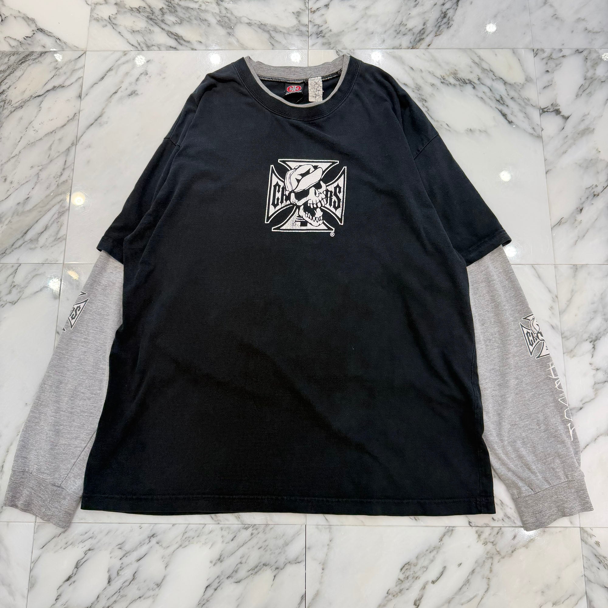 Vintage 00's West Coast Choppers " Skull Doble Layer " Fake Layered L/S Tee ヴィンテージ 00's ウェストコーストチョッパーズ "スカル ダブル レイヤー" フェイクレイヤード ロングスリーブ Tシャツ