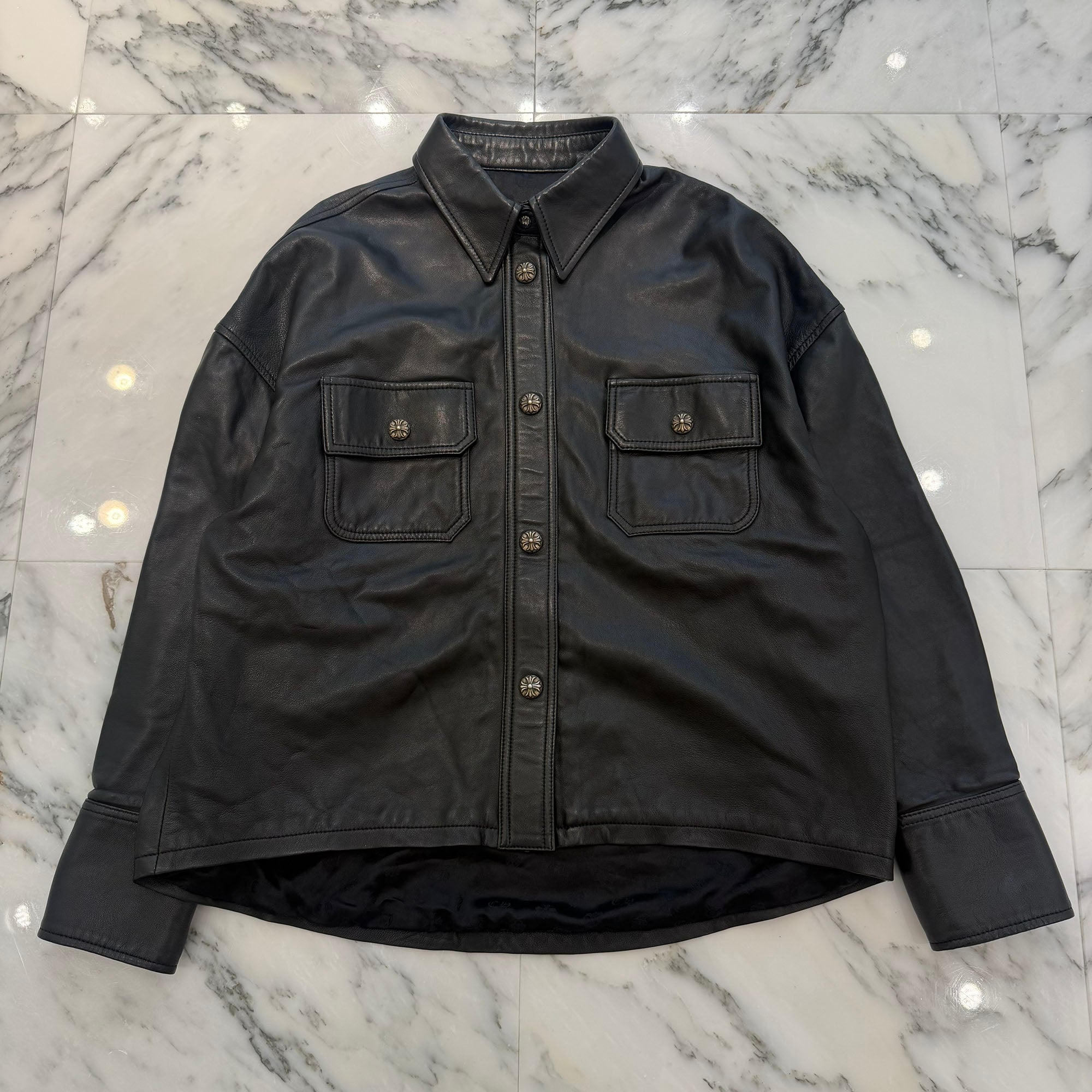 CHROME HEARTS Y NOT WORK DOG Cross Ball Button Leather Jacket Size S クロムハーツ ワイノット ワークドッグ クロスボールボタン レザージャケット サイズS