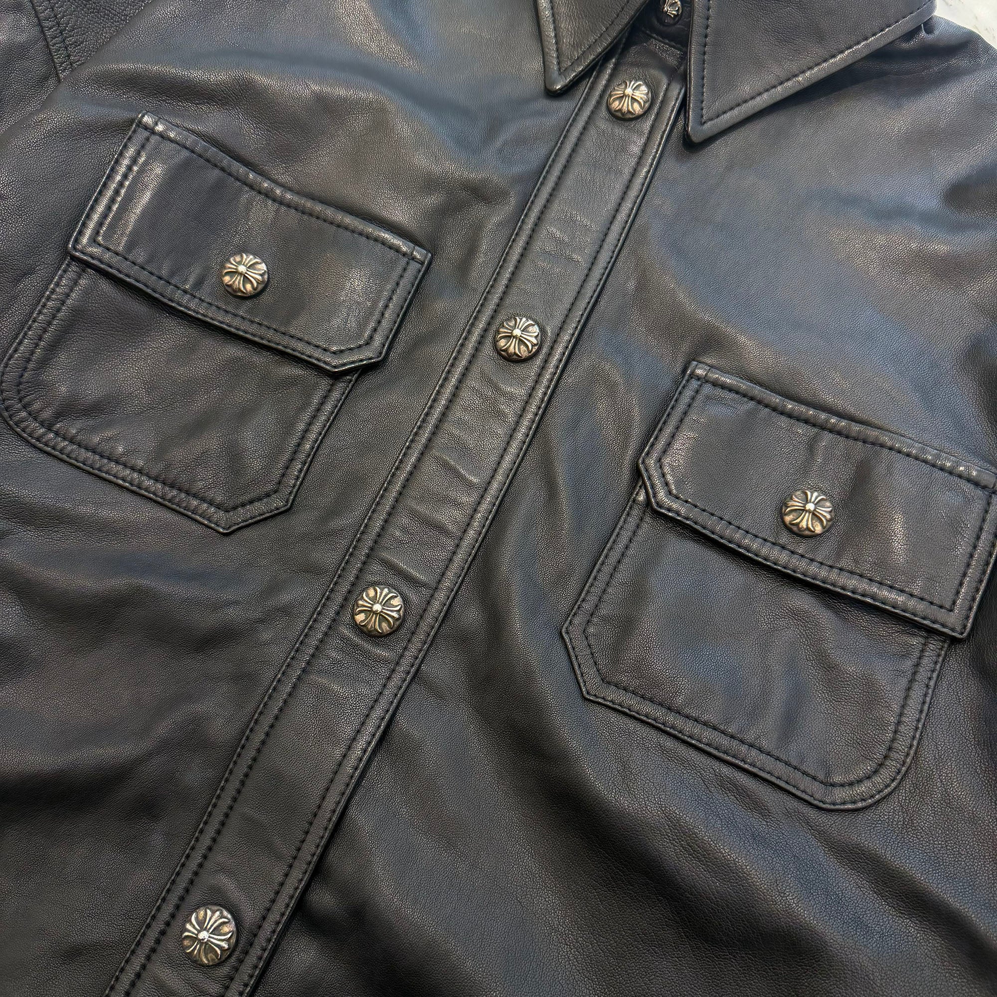CHROME HEARTS Y NOT WORK DOG Cross Ball Button Leather Jacket Size S クロムハーツ ワイノット ワークドッグ クロスボールボタン レザージャケット サイズS