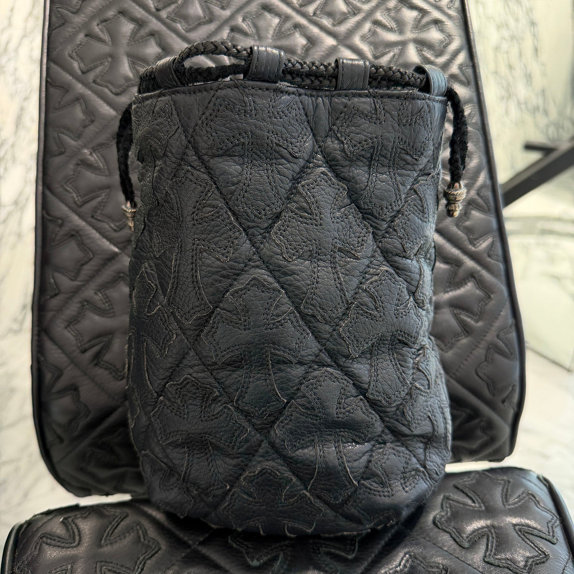 CHROME HEARTS DRAWSTRING Cemetery Cross Patch Sack クロムハーツ ドローストリング セメタリー クロスパッチ サック 巾着