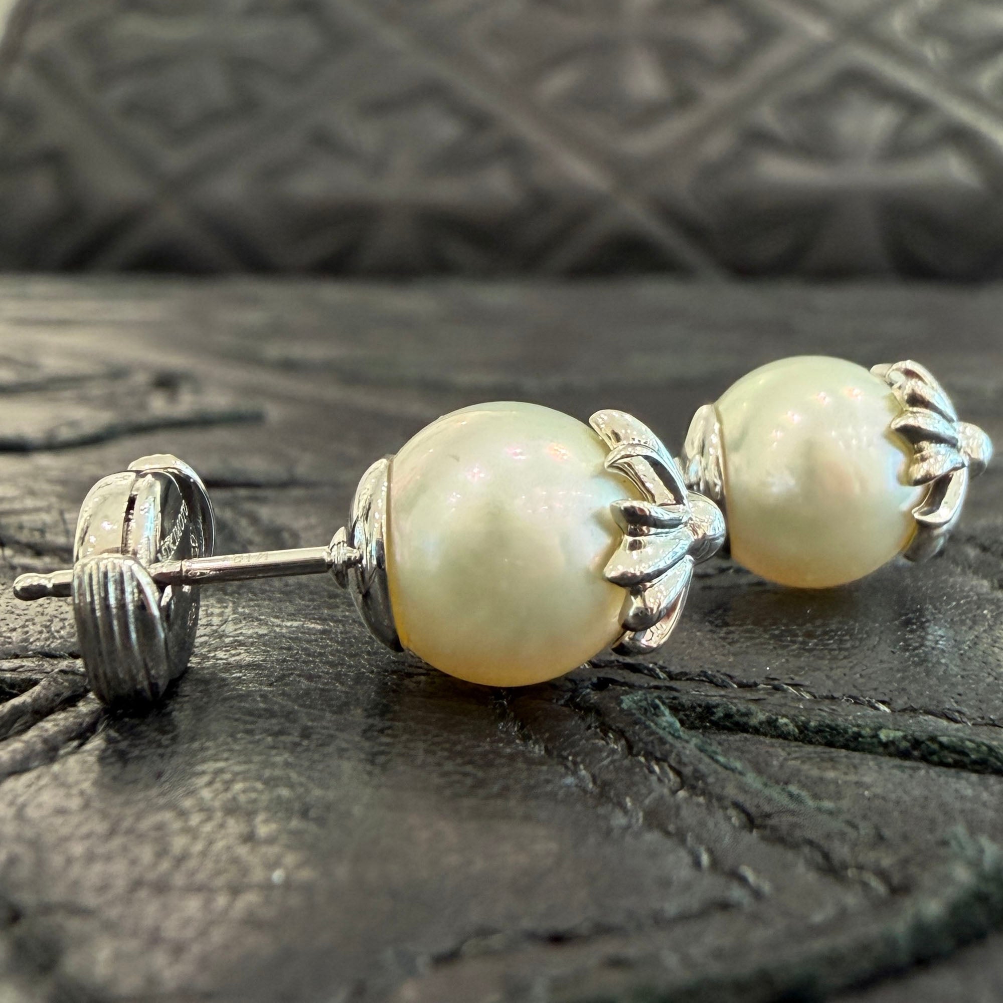 CHROME HEARTS × MIKIMOTO K18 WG White Pearl CH Plus Stud Earrings クロムハーツ × ミキモト K18 WG ホワイトパール CH プラス スタッドピアス