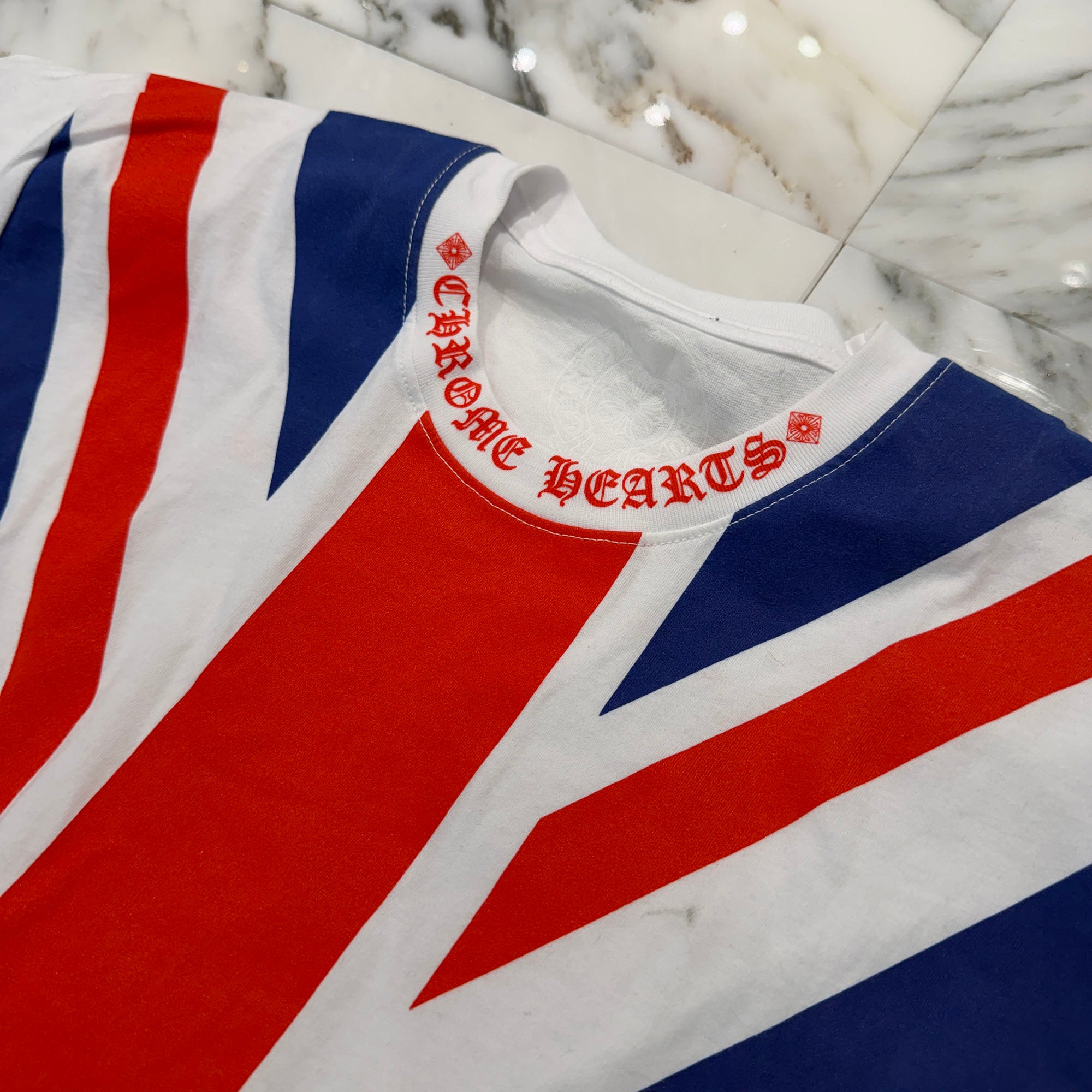 CHROME HEARTS Union Jack Neck Logo Short Sleeve Tee Size M クロム