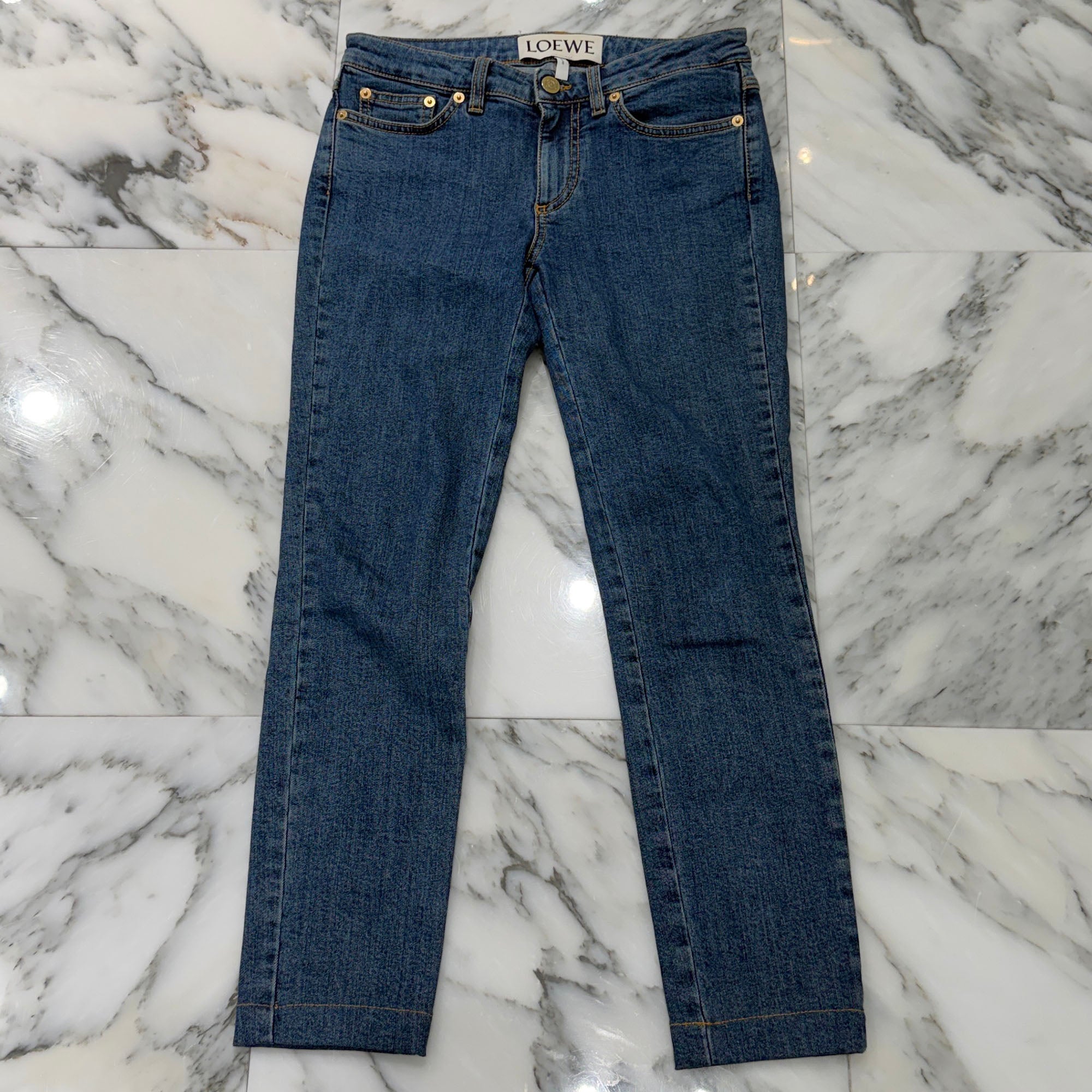 LOEWE 2022SS Logo Leather Patch Skinny Denim Pants S2282501B Size 34 ロエベ ロゴレザーパッチ スキニーデニムパンツ サイズ34