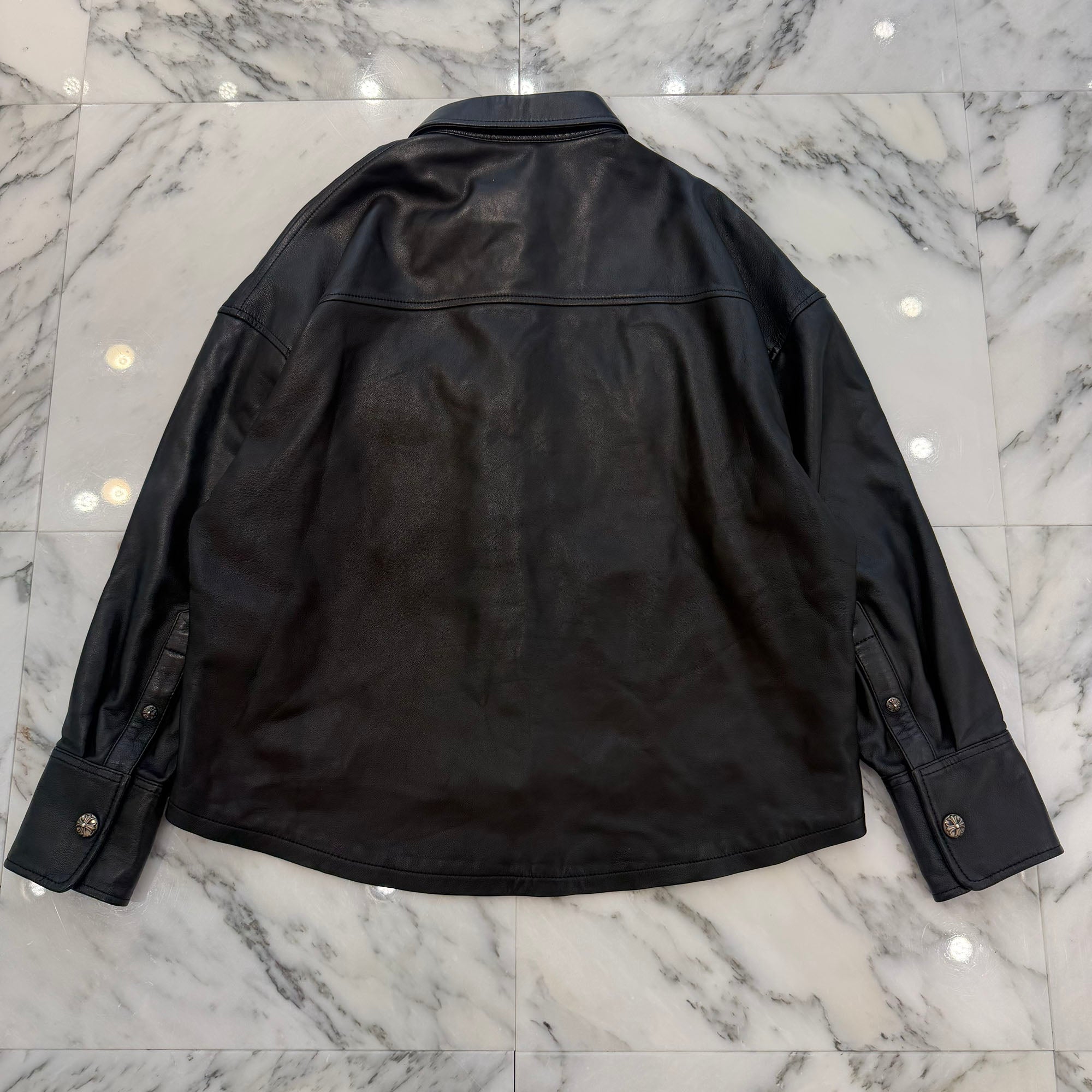 CHROME HEARTS Y NOT WORK DOG Cross Ball Button Leather Jacket Size S クロムハーツ ワイノット ワークドッグ クロスボールボタン レザージャケット サイズS