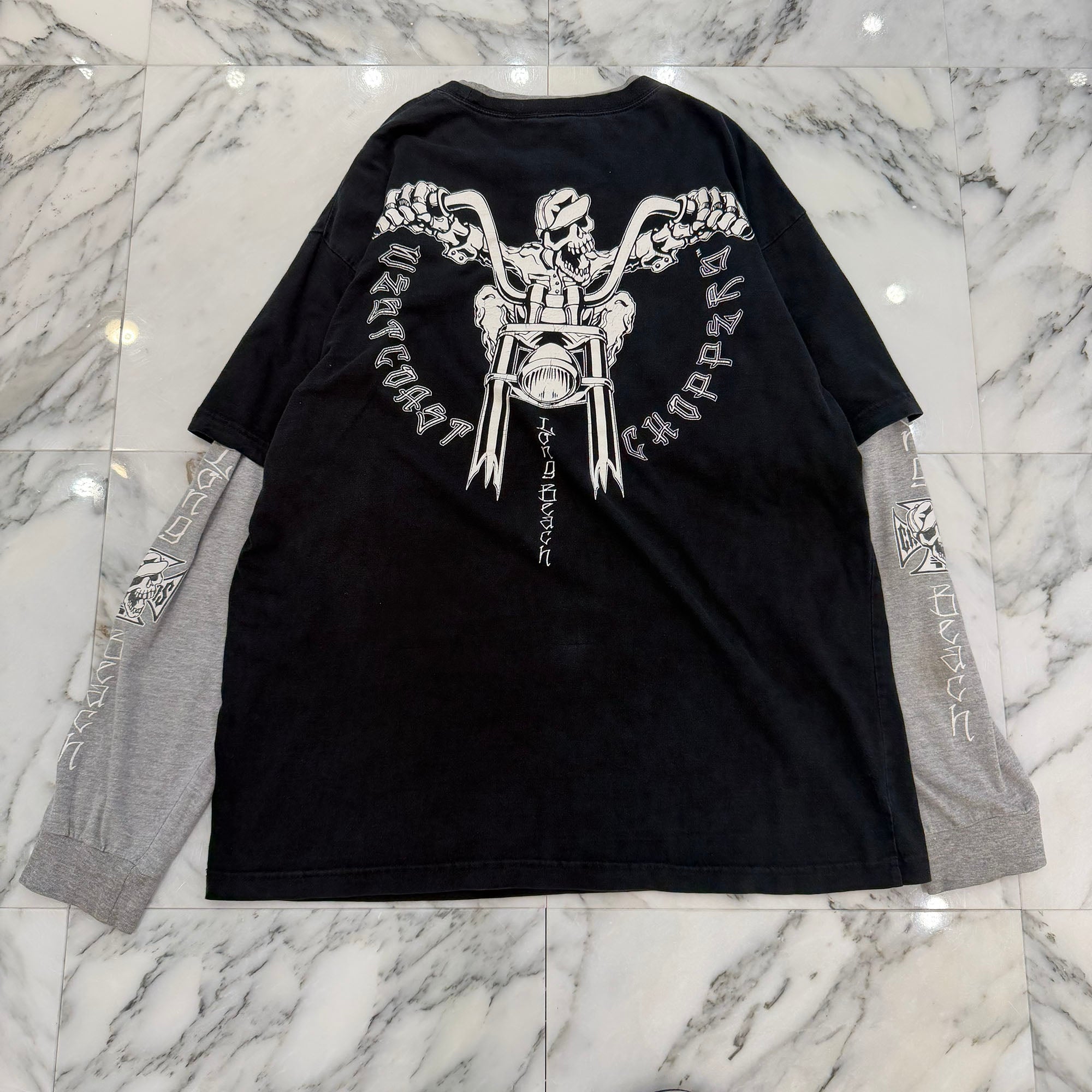 Vintage 00's West Coast Choppers " Skull Doble Layer " Fake Layered L/S Tee ヴィンテージ 00's ウェストコーストチョッパーズ "スカル ダブル レイヤー" フェイクレイヤード ロングスリーブ Tシャツ