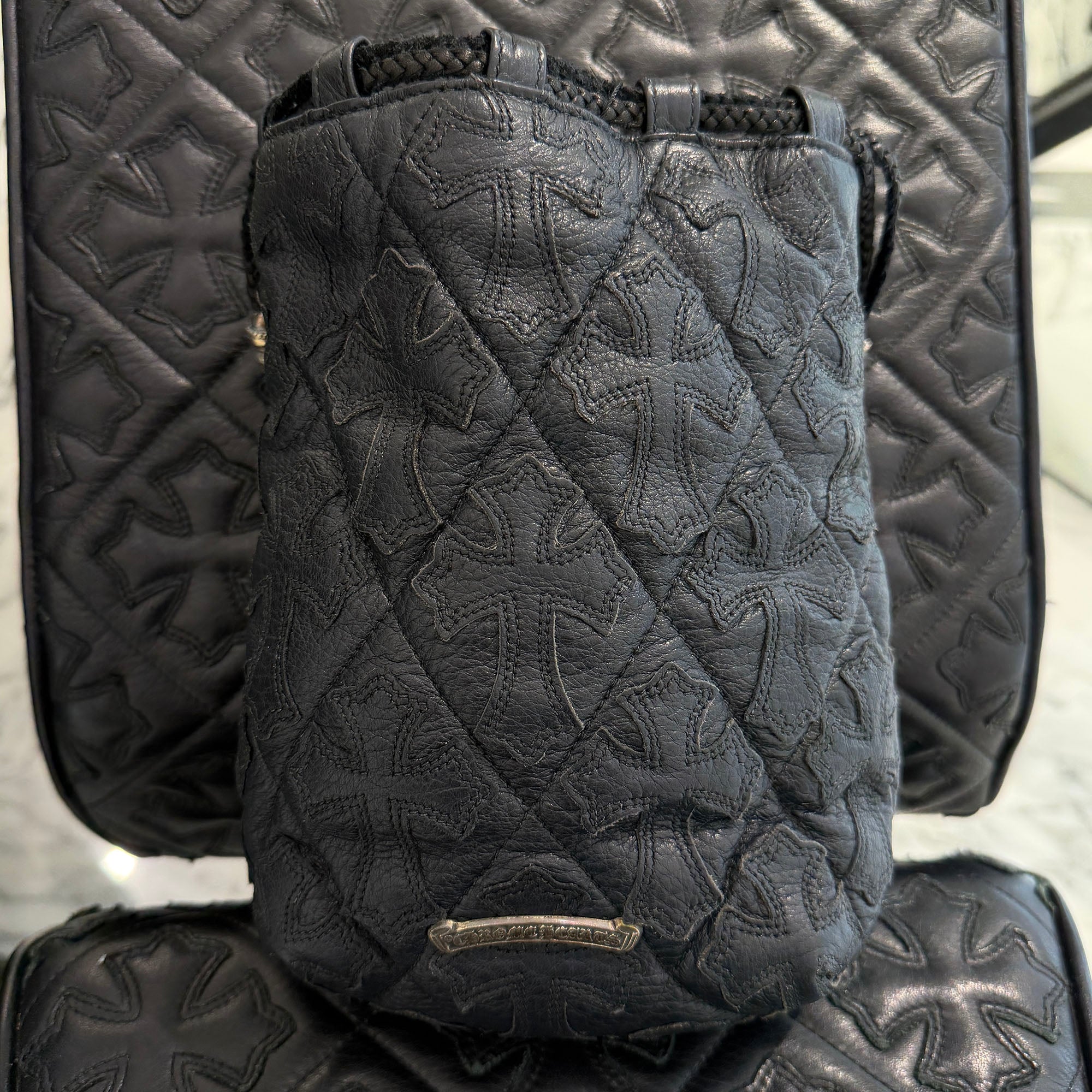 CHROME HEARTS DRAWSTRING Cemetery Cross Patch Sack クロムハーツ ドローストリング セメタリー クロスパッチ サック 巾着