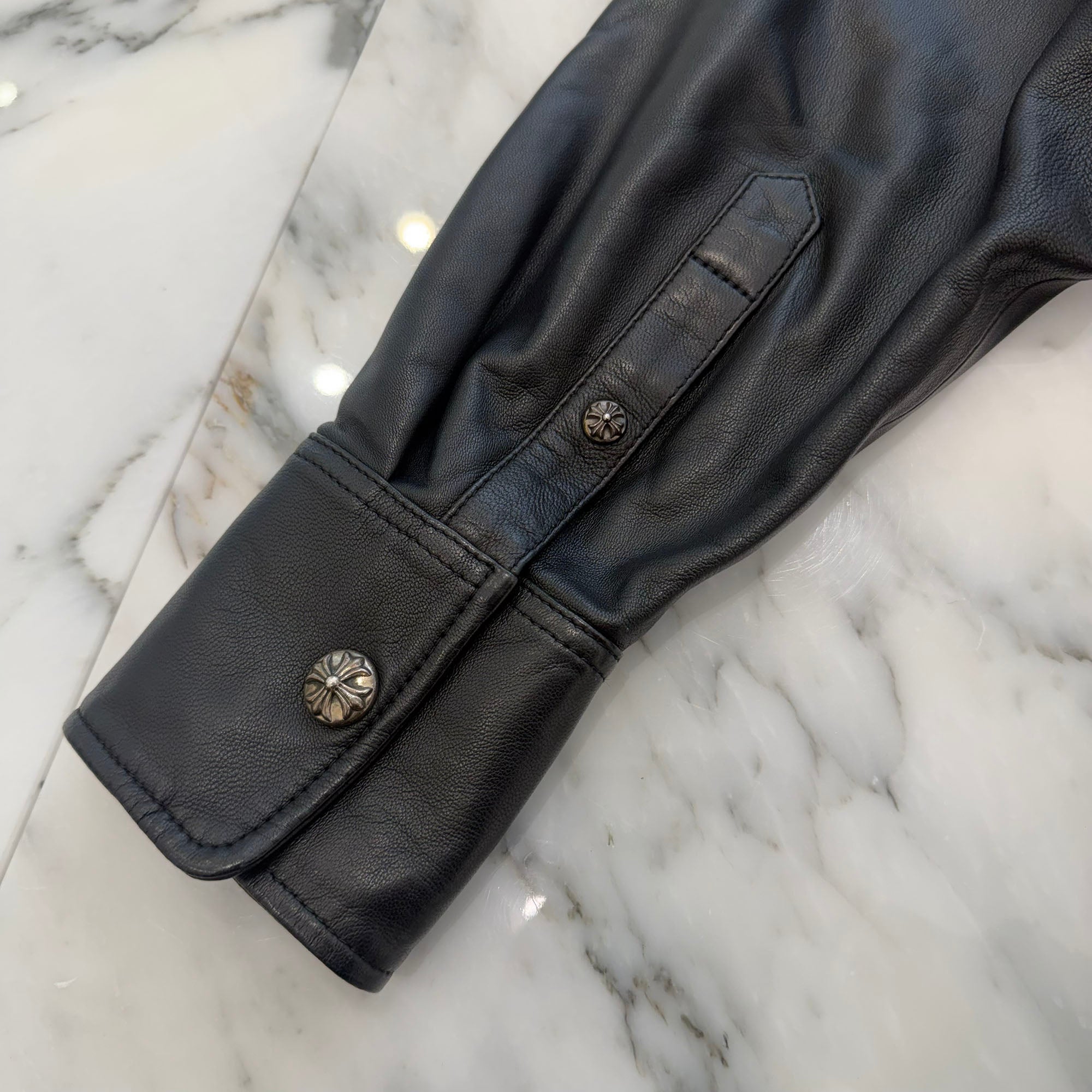 CHROME HEARTS Y NOT WORK DOG Cross Ball Button Leather Jacket Size S クロムハーツ ワイノット ワークドッグ クロスボールボタン レザージャケット サイズS