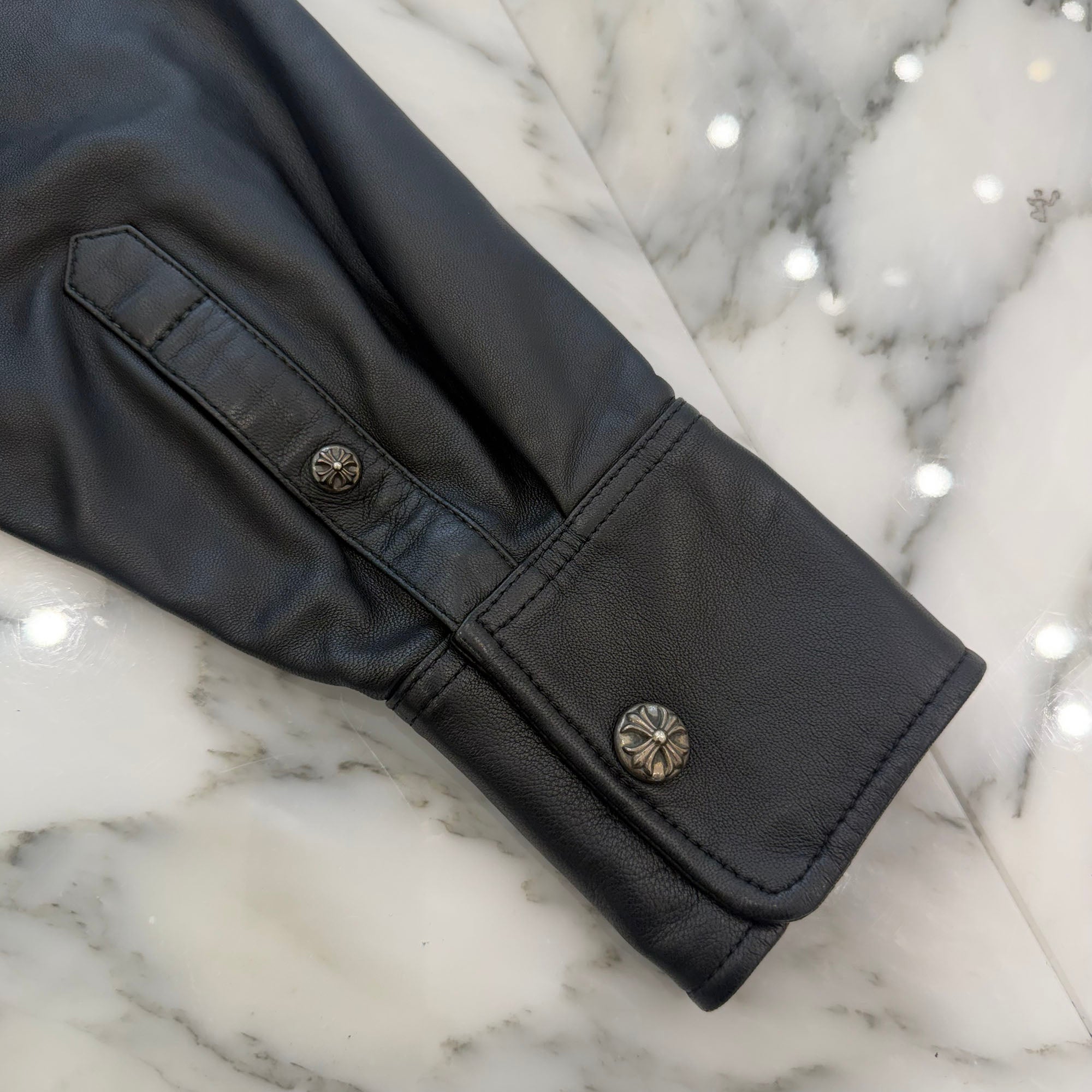 CHROME HEARTS Y NOT WORK DOG Cross Ball Button Leather Jacket Size S クロムハーツ ワイノット ワークドッグ クロスボールボタン レザージャケット サイズS