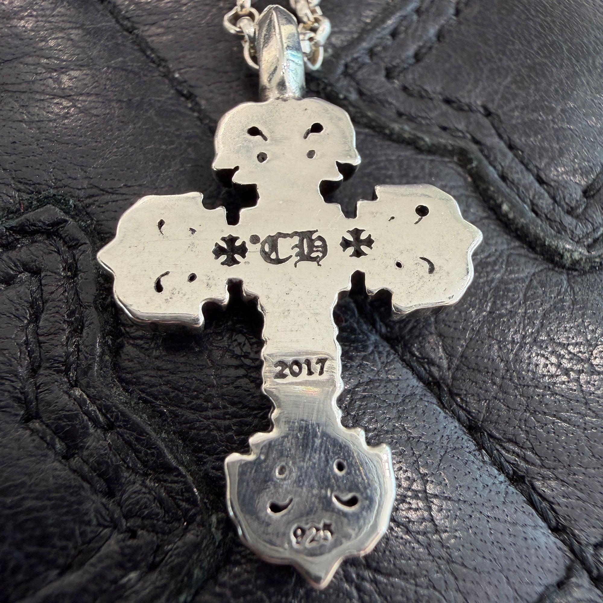 CHROME HEARTS Filigree Cross Charm  Pave Diamond Pendant Top &  Roll Chain Necklace Size 18 Inch クロムハーツ フィリグリークロス チャーム パヴェ ダイヤモンド ペンダントトップ & ロールチェーン ネックレス サイズ18インチ